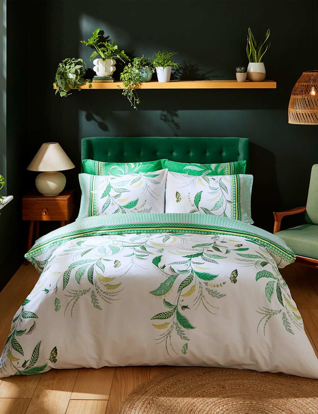 Sara Miller Pure Cotton Fern Garden Bedding Set Green Mix