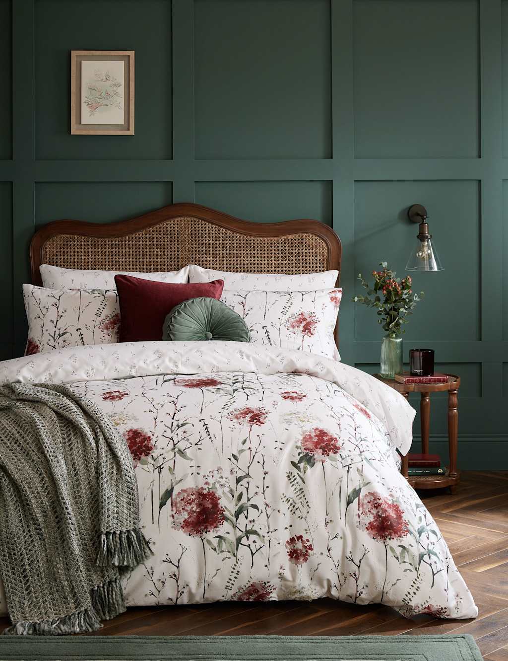 Laura Ashley Pure Cotton Pallington Bloom Bedding Set - Double (4 ft 6) - Red Mix - Available at M&S