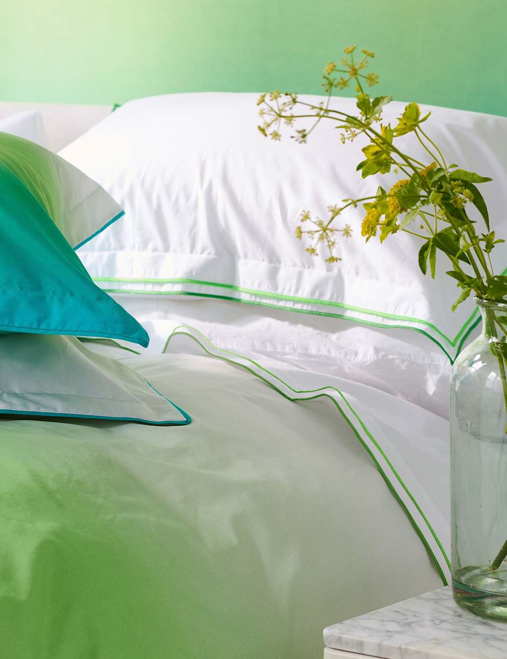 Designers Guild Pure Cotton 400 Thread Count Flat Sheet - Single (3 ft) - Green Mix - Available at M&S