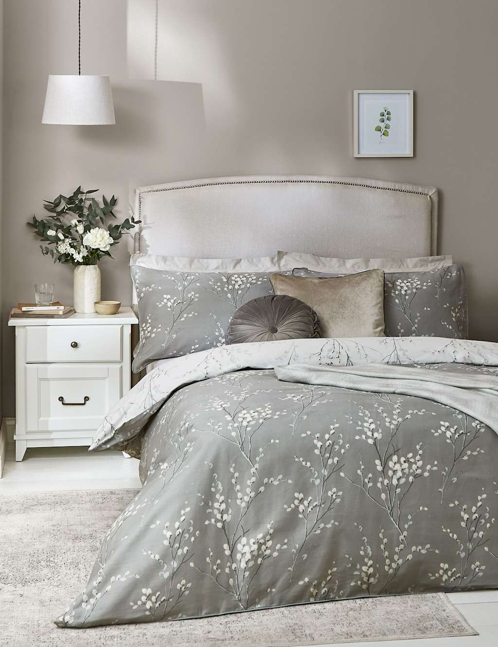 Laura Ashley Pure Cotton Sateen Pussy Willow Bedding Set - King Size (5 ft) - Grey Mix - Available at M&S