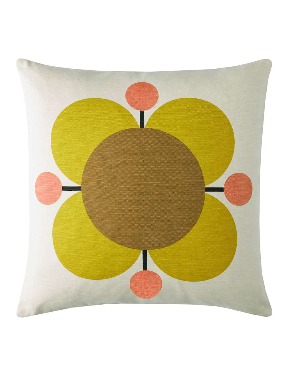 Orla Kiely Pure Cotton Atomic Flower Cushion Yellow Mix