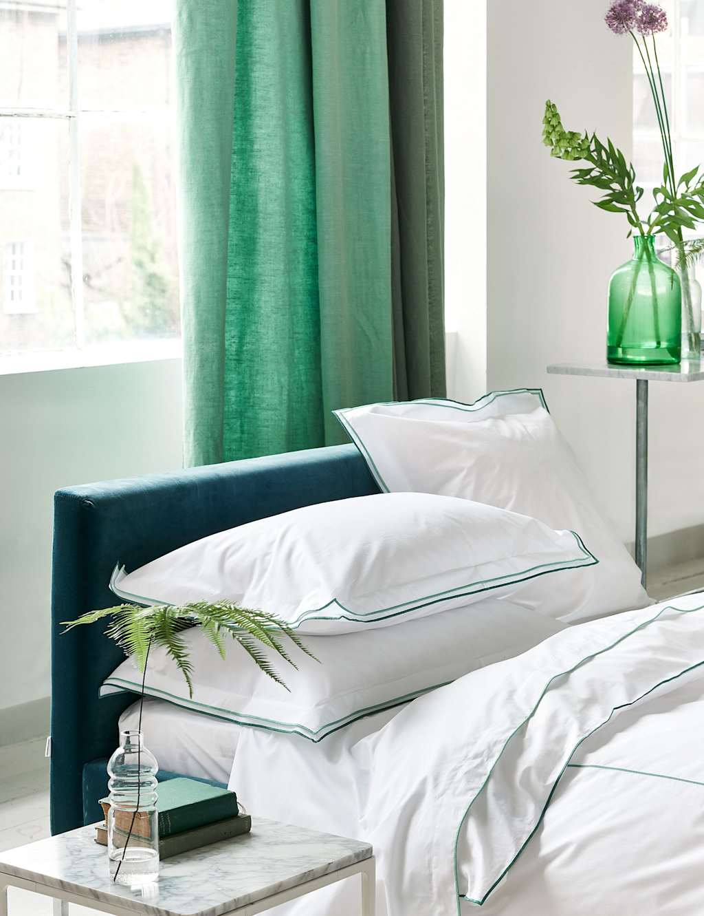 Designers Guild 2 Pack Pure Cotton Astor Pillowcases - Dark Green Mix - Available at M&S