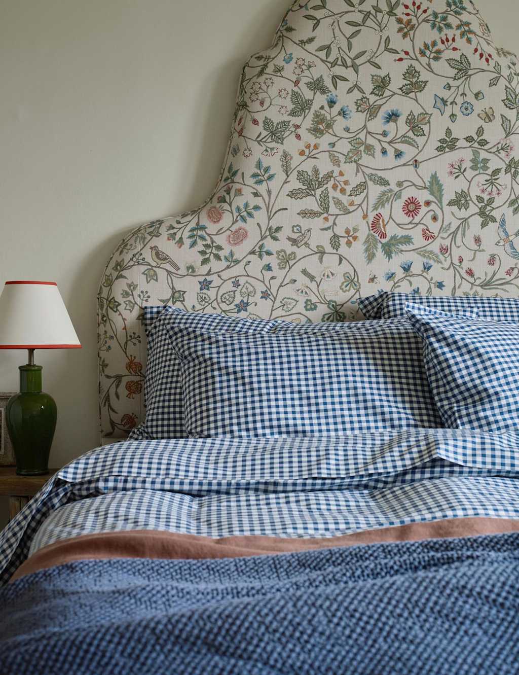 Piglet In Bed Pure Cotton Small Gingham Check Fitted Sheet - Double (4 ft 6) - Blue Mix - Available at M&S