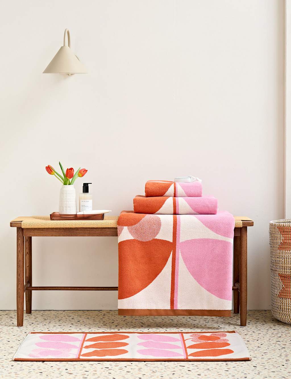 Orla Kiely Stem Bloom Duo Pure Cotton Towel - Bath Towel - Pink Mix - Available at M&S