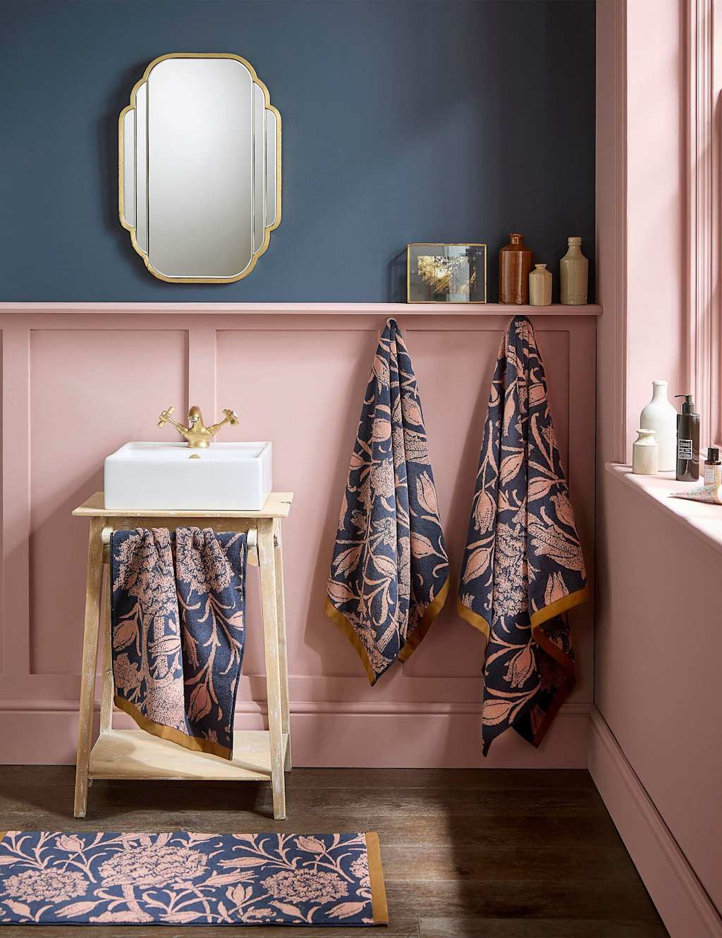 William Morris At Home Pure Cotton Wild Tulip Towel - Bath Sheet - Navy Mix - Available at M&S