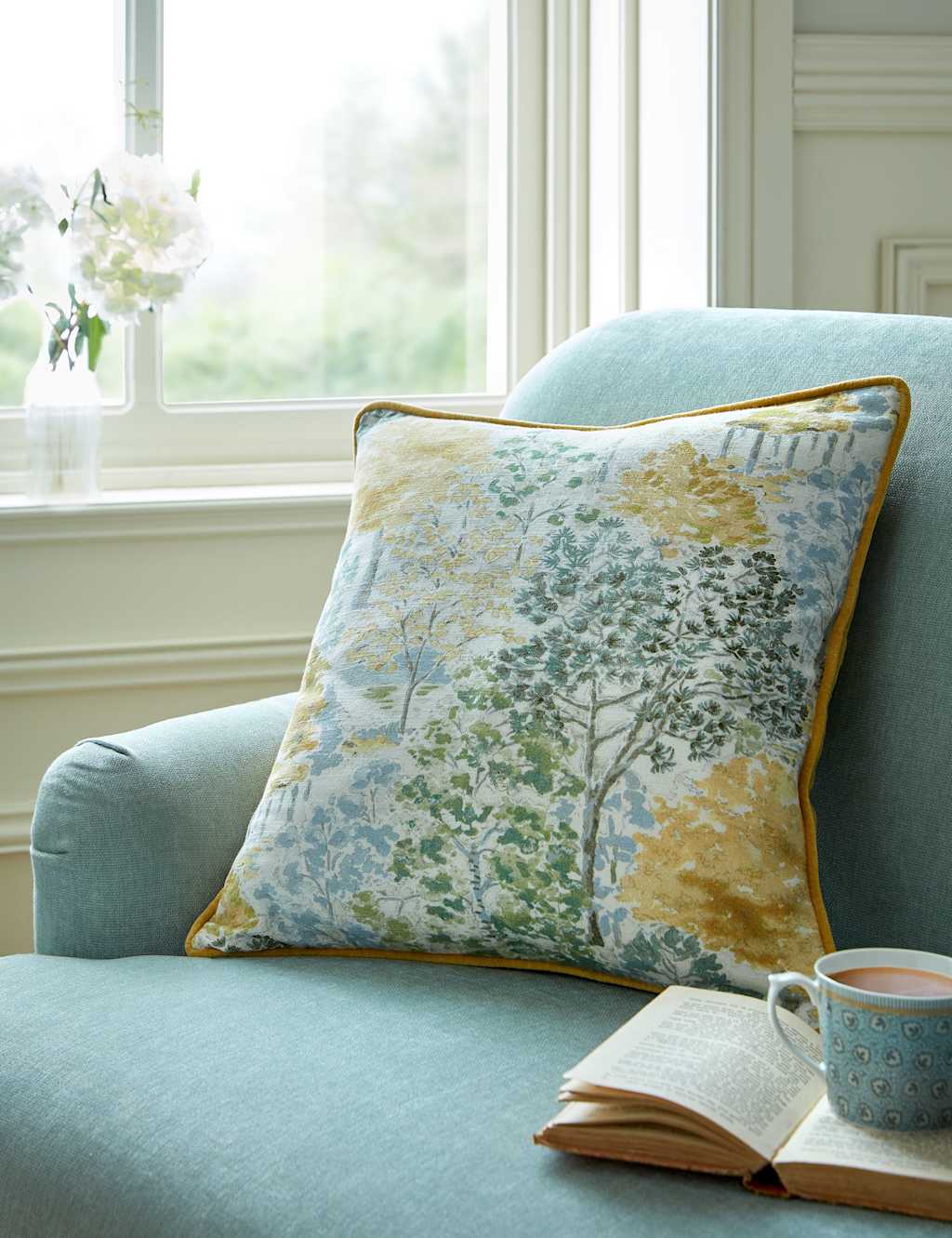 Laura Ashley Bernwood Pure Cotton Piped Cushion Yellow Mix