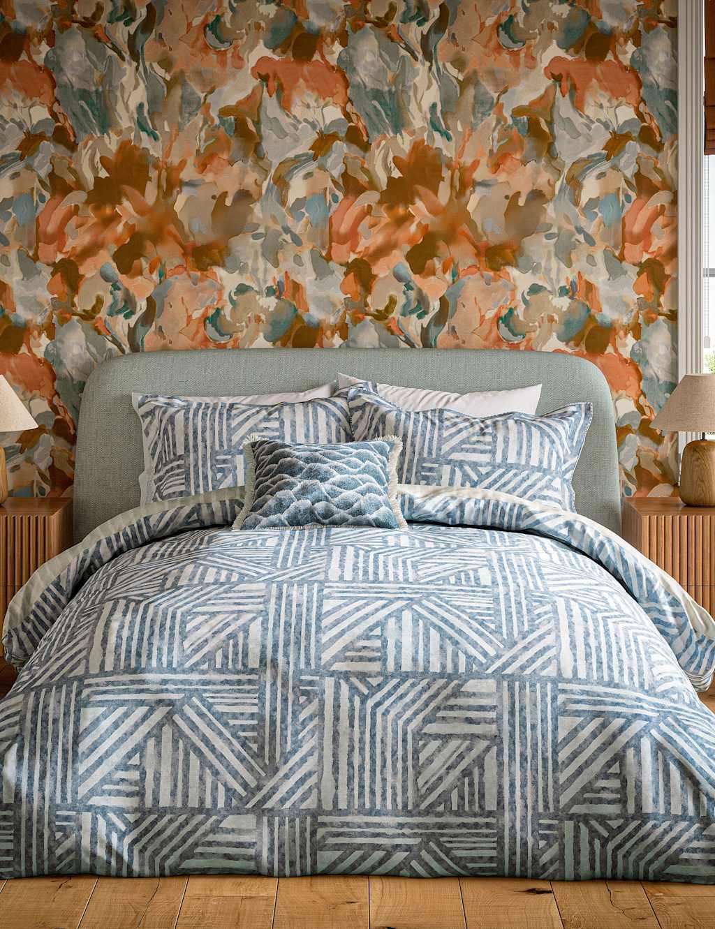 Harlequin Pure Cotton Crater Bedding Set - King Size (5 ft) - Blue - Available at M&S