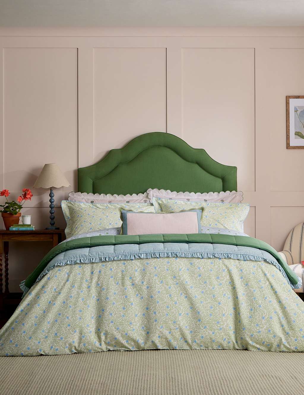 Joules Pure Cotton Trailing Ditsy Bedding Set Green