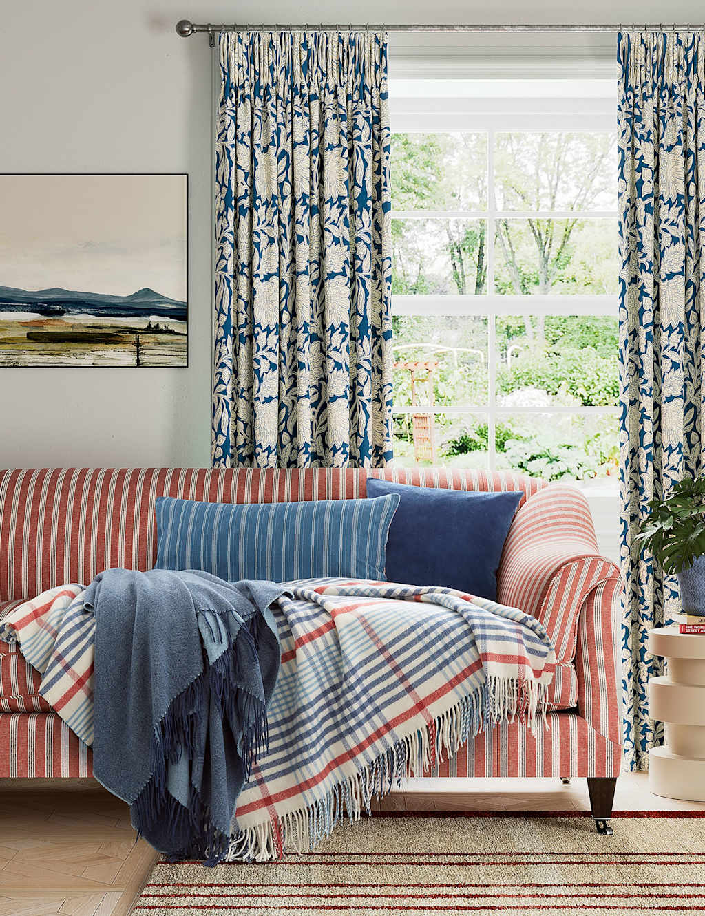 Land & Shore Wool Blend Checked Throw - Extra Large - Blue Mix - Available at M&S