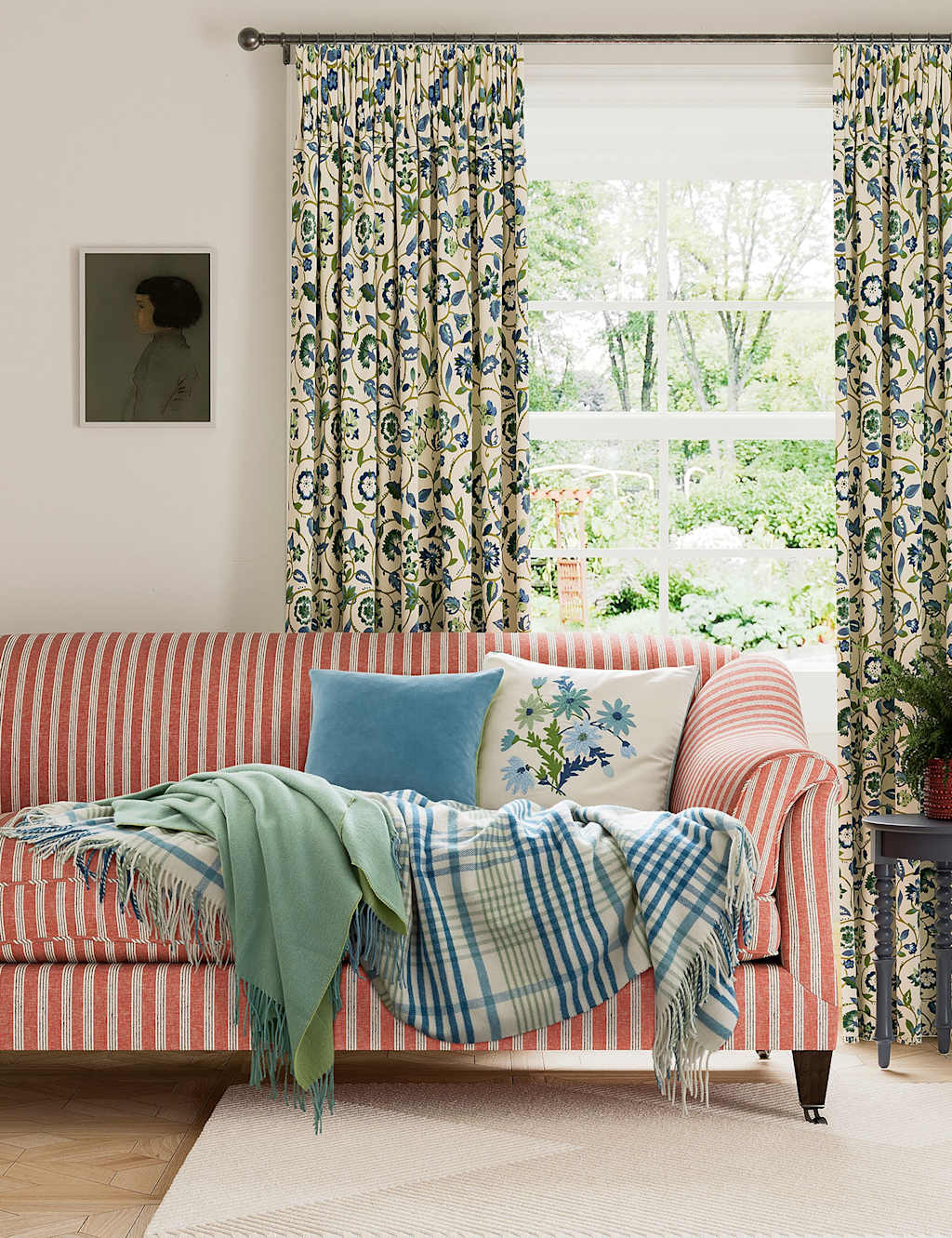 Land & Shore Wool Blend Checked Throw - Extra Large - Green Mix - Available at M&S