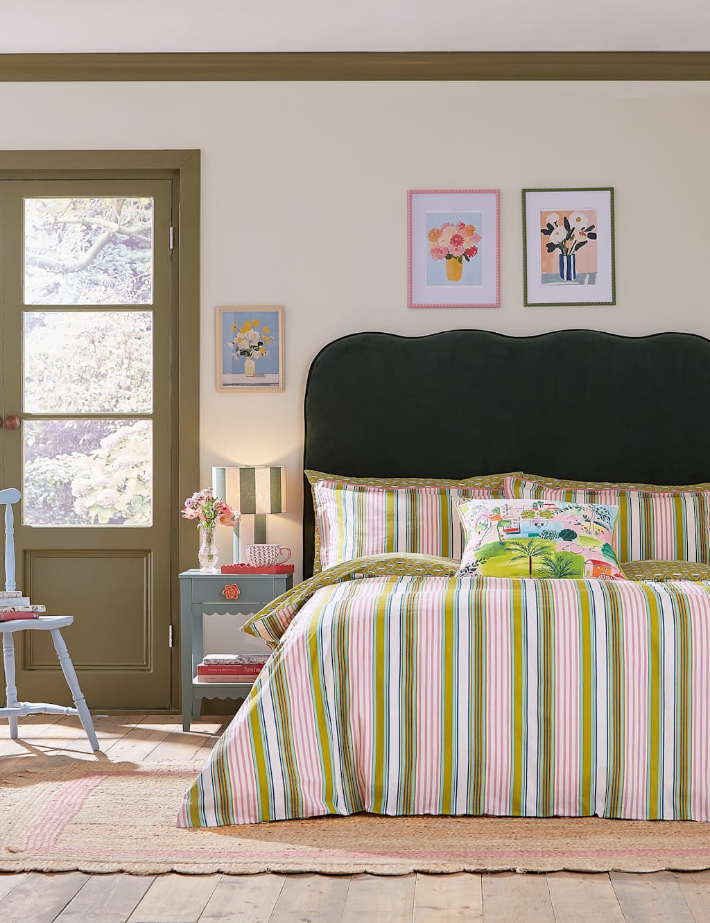 Land & Shore Pure Cotton Raven Stripe Bedding Set - King Size (5 ft) - Multi - Available at M&S