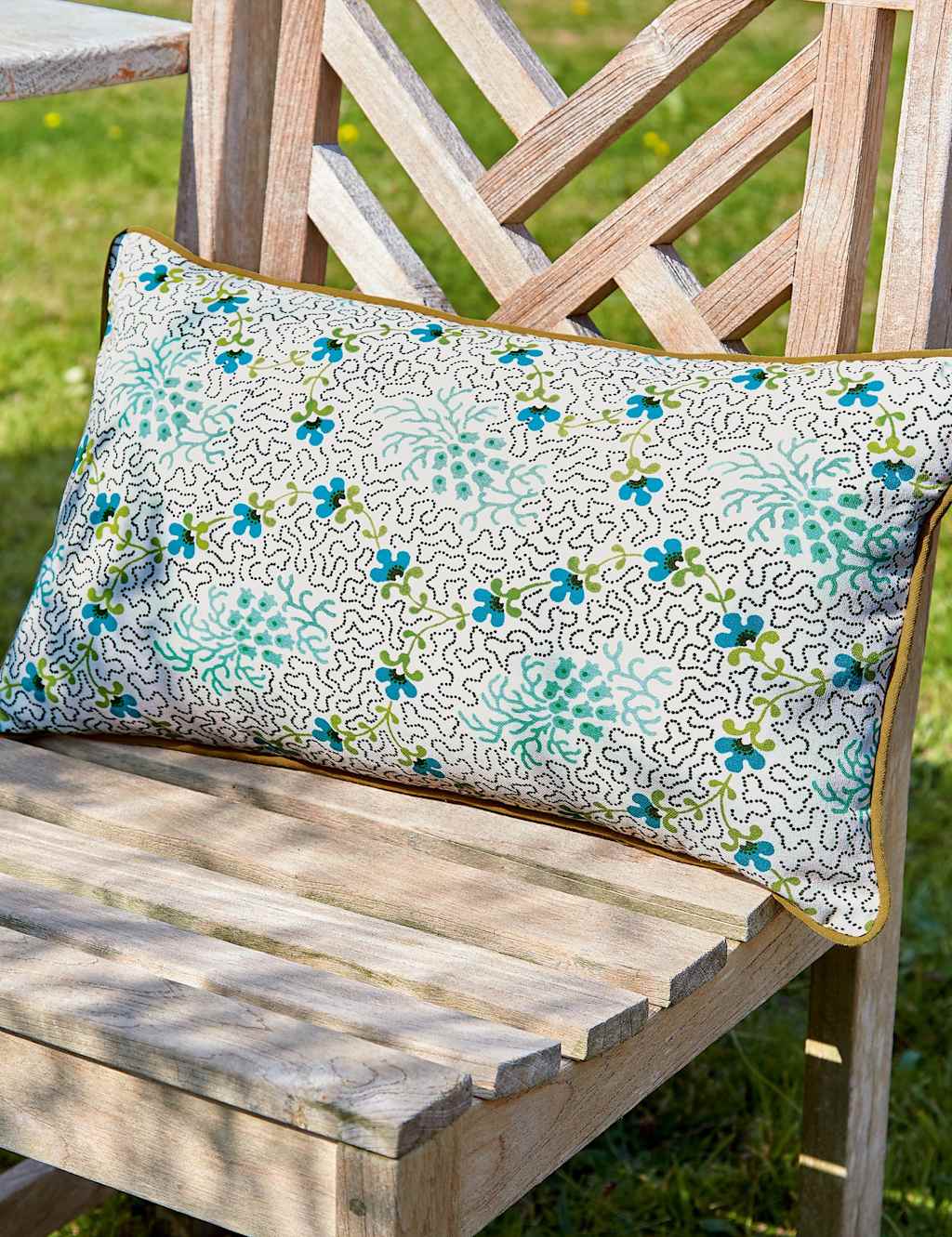 Land & Shore Pure Cotton Floral Outdoor Cushion - Blue Mix - Available at M&S