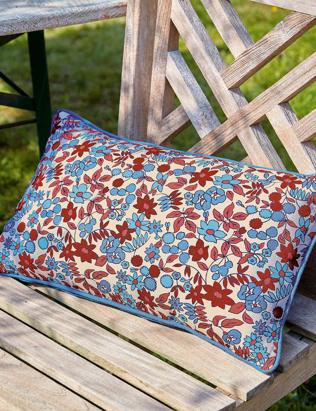 Land & Shore Pure Cotton Floral Outdoor Cushion - Blue Mix - Available at M&S