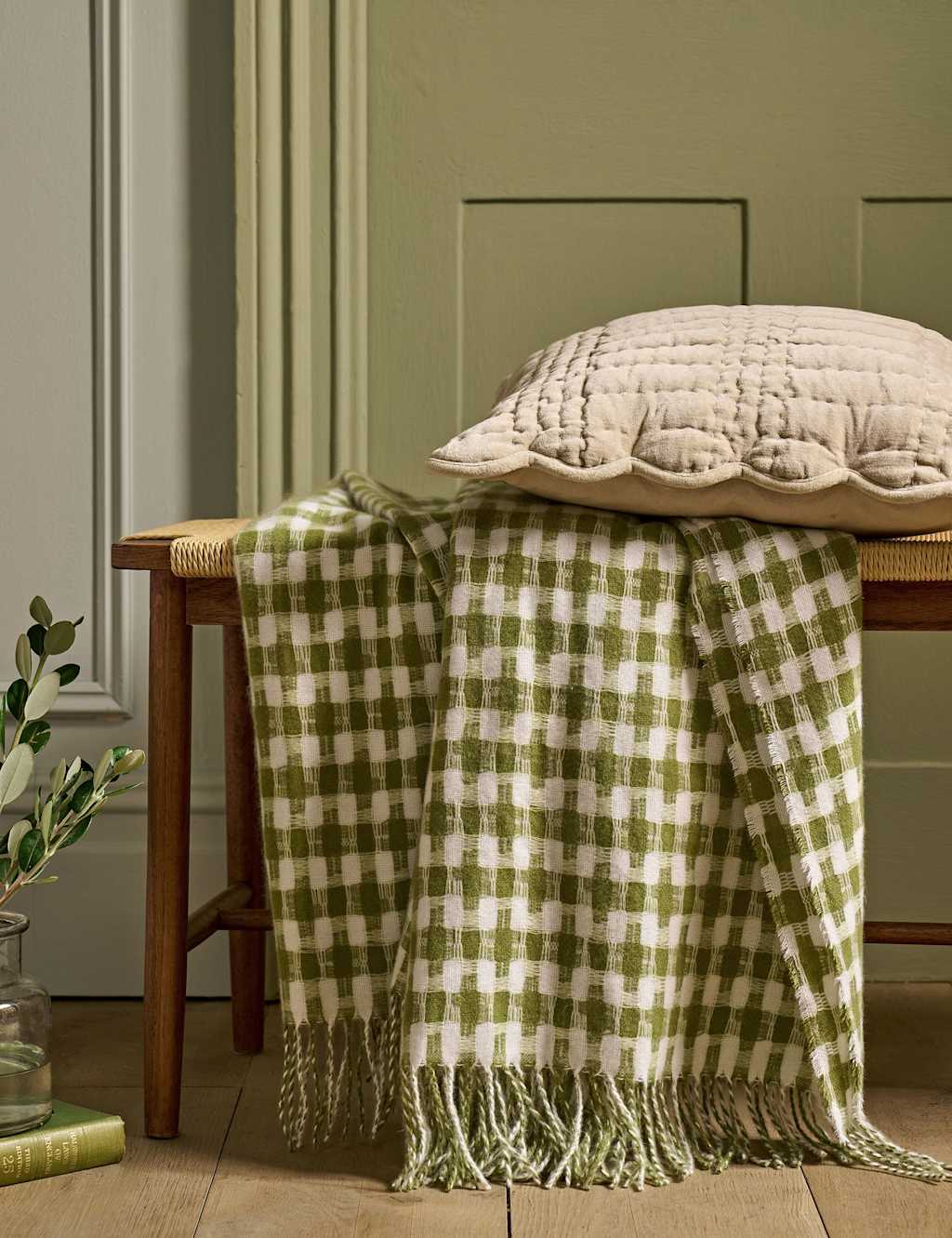 Laura Ashley Knapton Gingham Throw - Large - Green Mix - Available at M&S