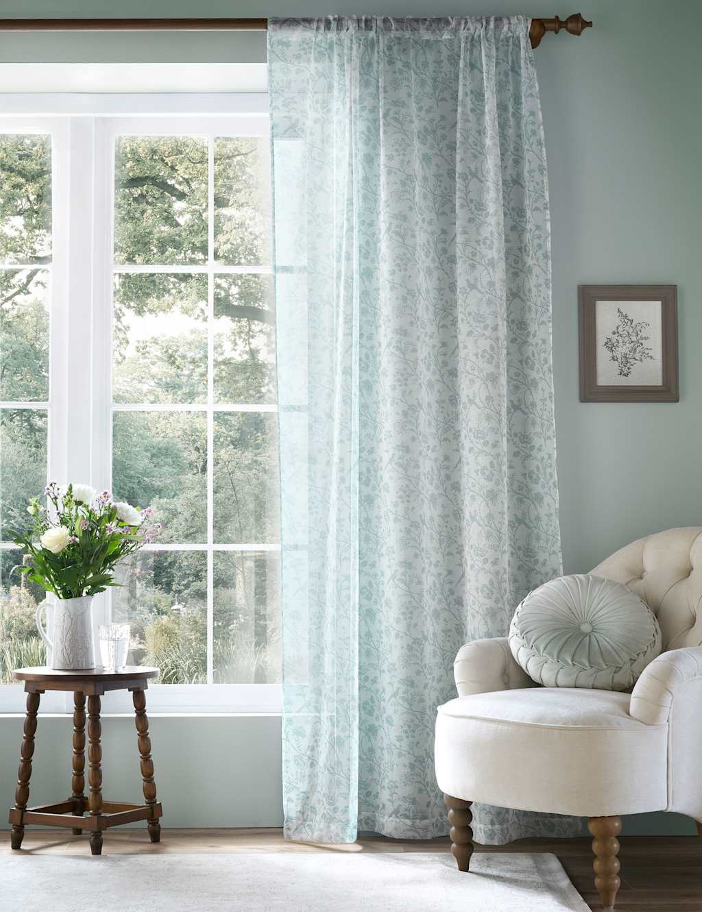 Laura Ashley Shepherds Purse Sheer Voile Curtains - W135cm, Drop 183cm - Light Blue Mix - Available at M&S