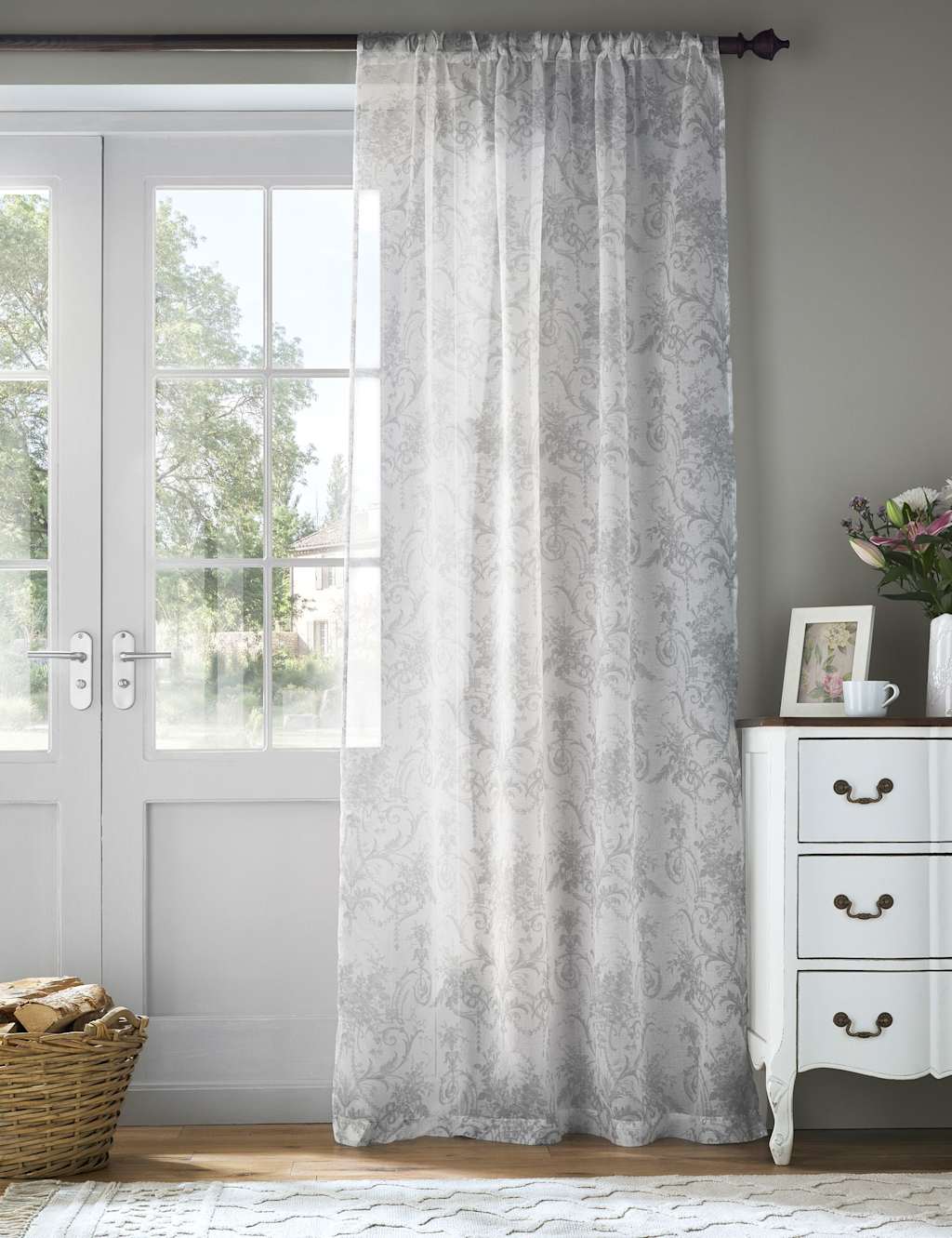 Laura Ashley Tuileries Sheer Voile Curtains - W135cm, Drop 229cm - Light Grey Mix - Available at M&S