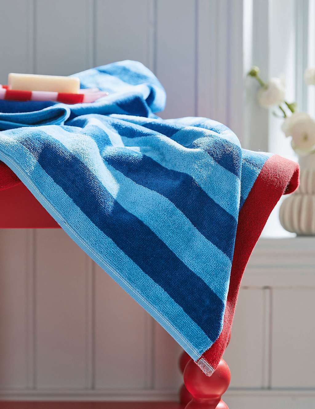Land & Shore Pure Cotton Shore Stripe Towel - Bath Sheet - Blue - Available at M&S