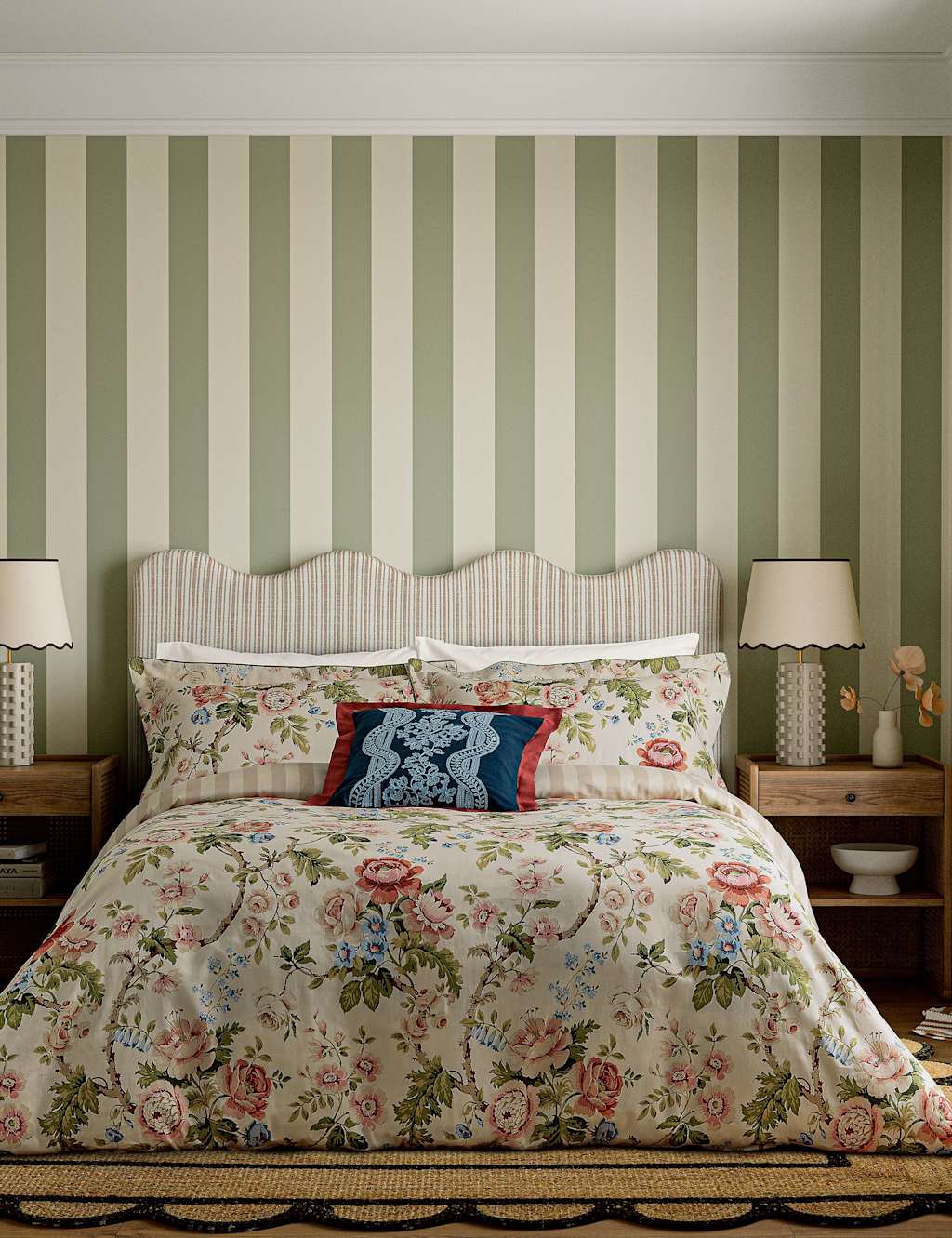 Sanderson Aubrey & Hykenham Embroidered Cushion - Indigo - Available at M&S