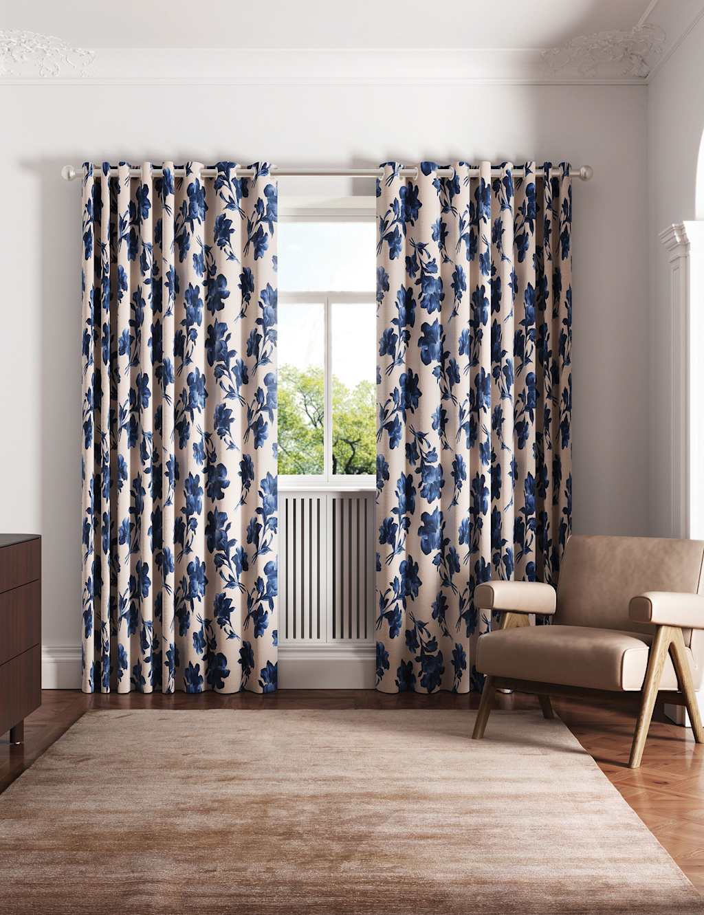 Ted Baker Midnight Garden Lined Curtains - W168cm, Drop 137cm - Blue - Available at M&S