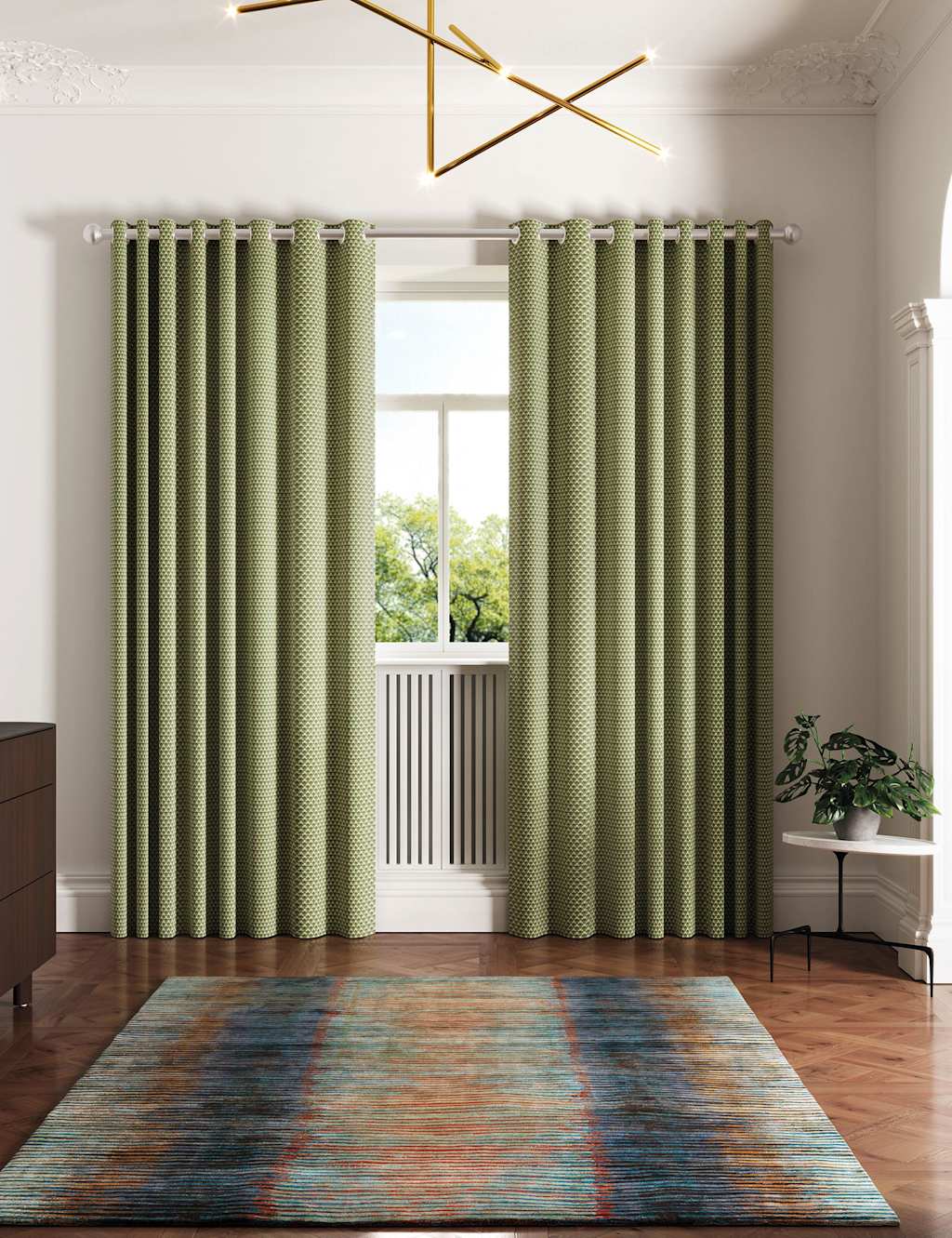Ted Baker Palm Geo Lined Curtains - W168cm, Drop 229cm - Green - Available at M&S