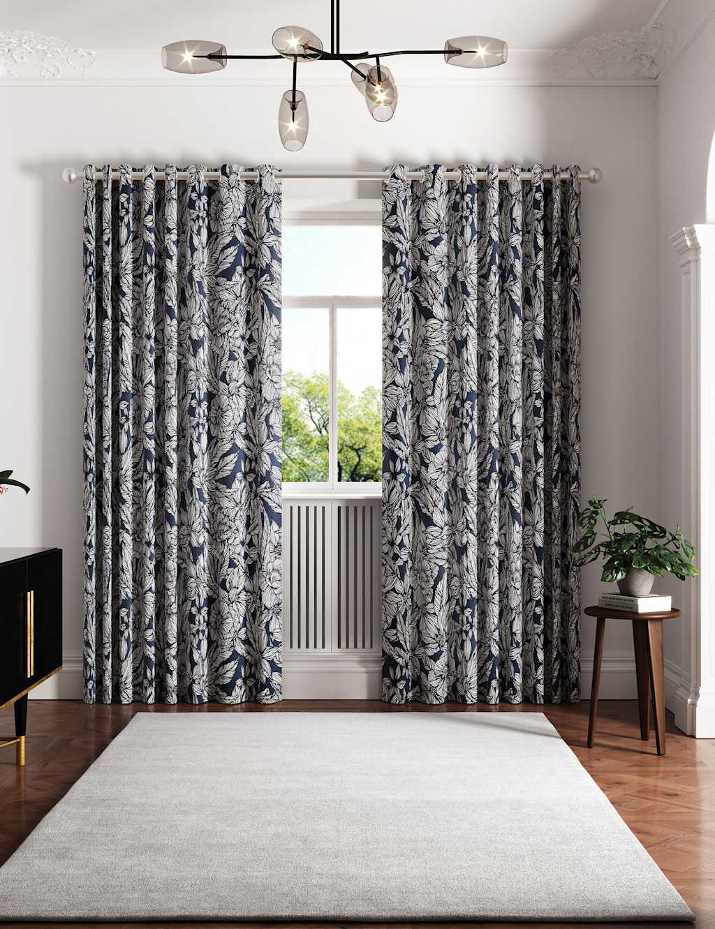Ted Baker Vietnm Lined Curtains - W168cm, Drop 229cm - Navy - Available at M&S