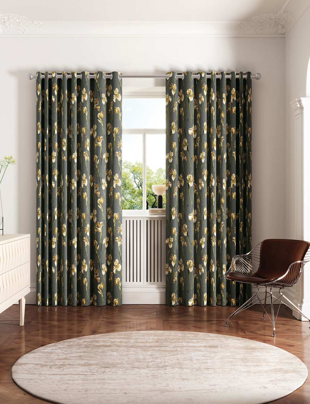 Ted Baker Wild Iris Lined Curtains - W168cm, Drop 183cm - Dark Grey - Available at M&S