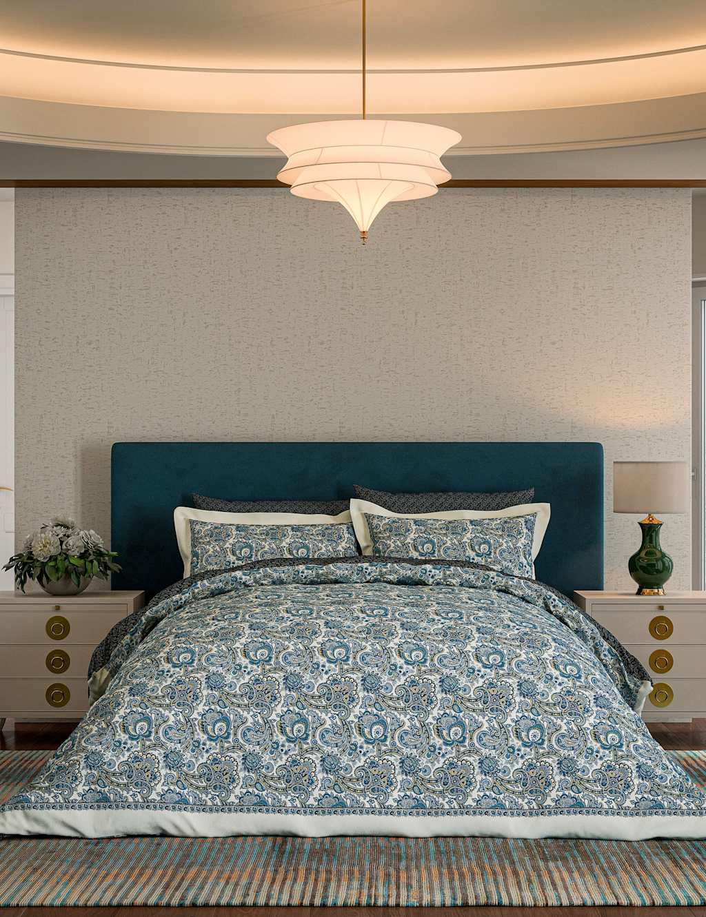 V&A Pure Cotton Elysian Bedding Set - Super King Size (6 ft) - Navy Mix - Available at M&S