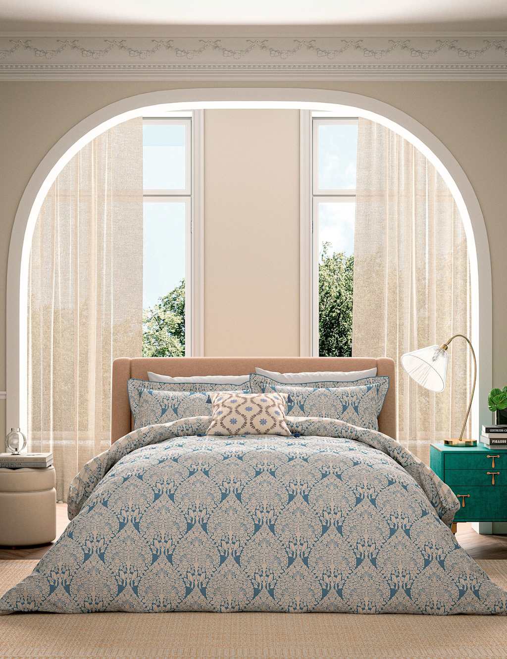 V&A Pure Cotton Lerena Bedding Set - Double (4 ft 6) - Blue Mix - Available at M&S