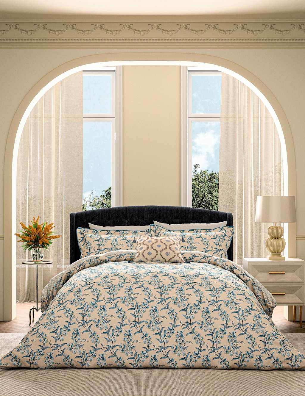 V&A Pure Cotton Sweet Tendrils Bedding Set - Single (3 ft) - Blue Mix - Available at M&S
