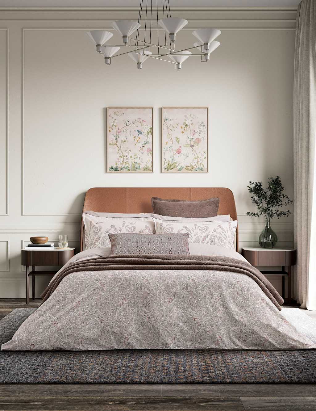 V&A Pure Cotton Umma Bedding Set - Double (4 ft 6) - Beige Mix - Available at M&S