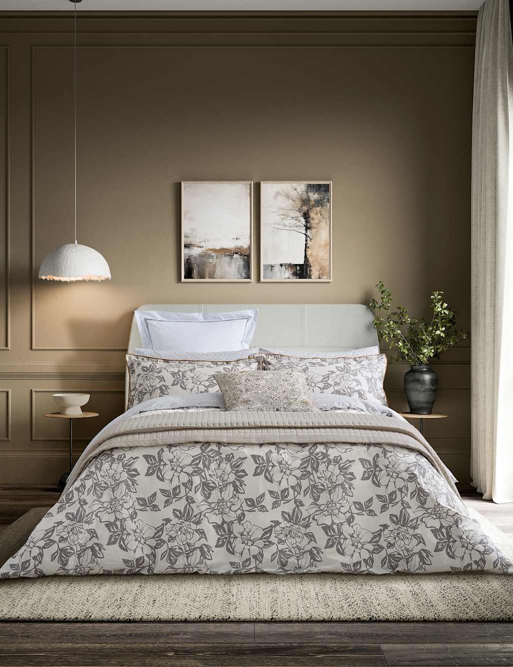 Bedeck Of Belfast Pure Cotton Maira Bedding Set - Single (3 ft) - Grey - Available at M&S