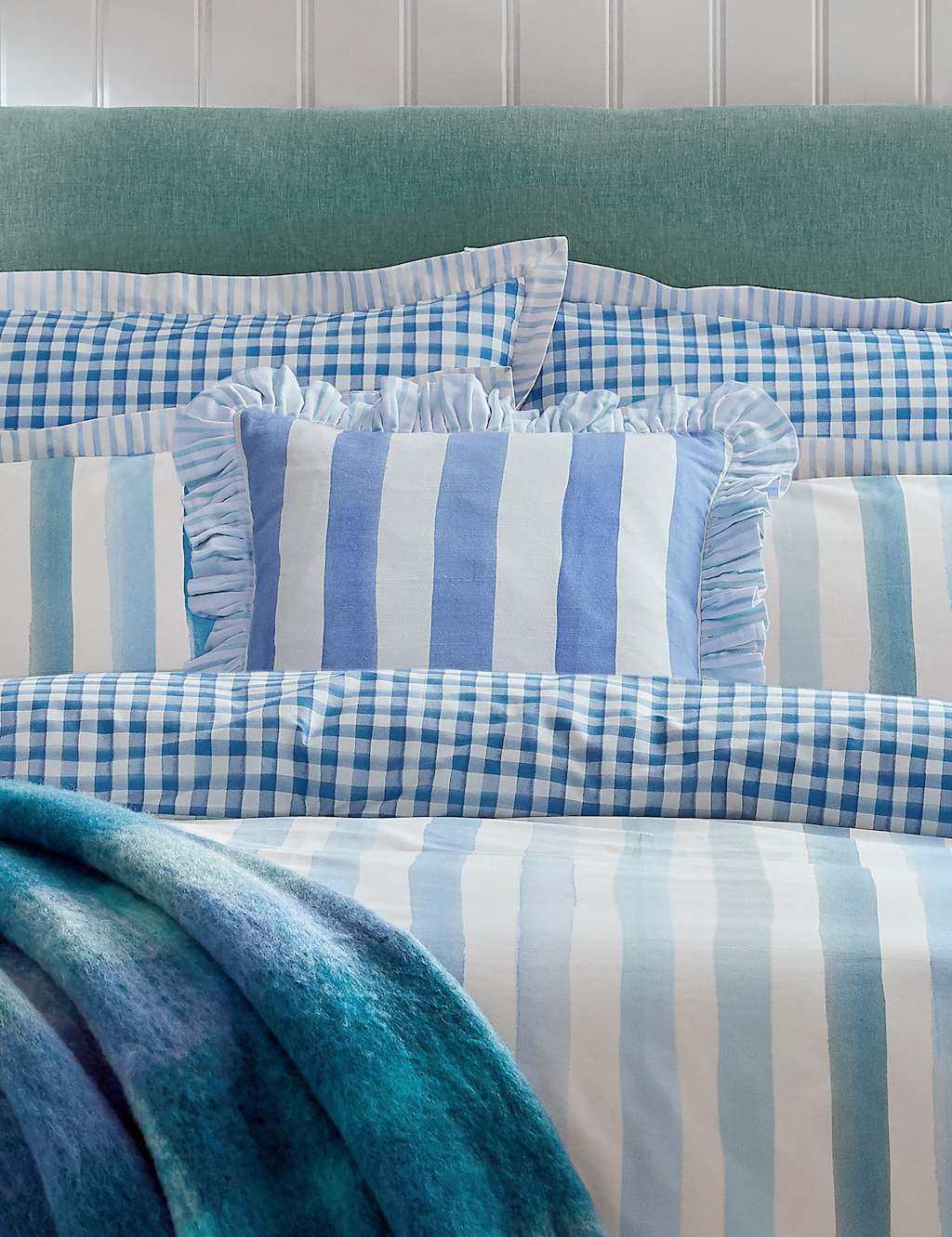 Bluebellgray Pure Cotton Striped Cushion - Blue Mix - Available at M&S