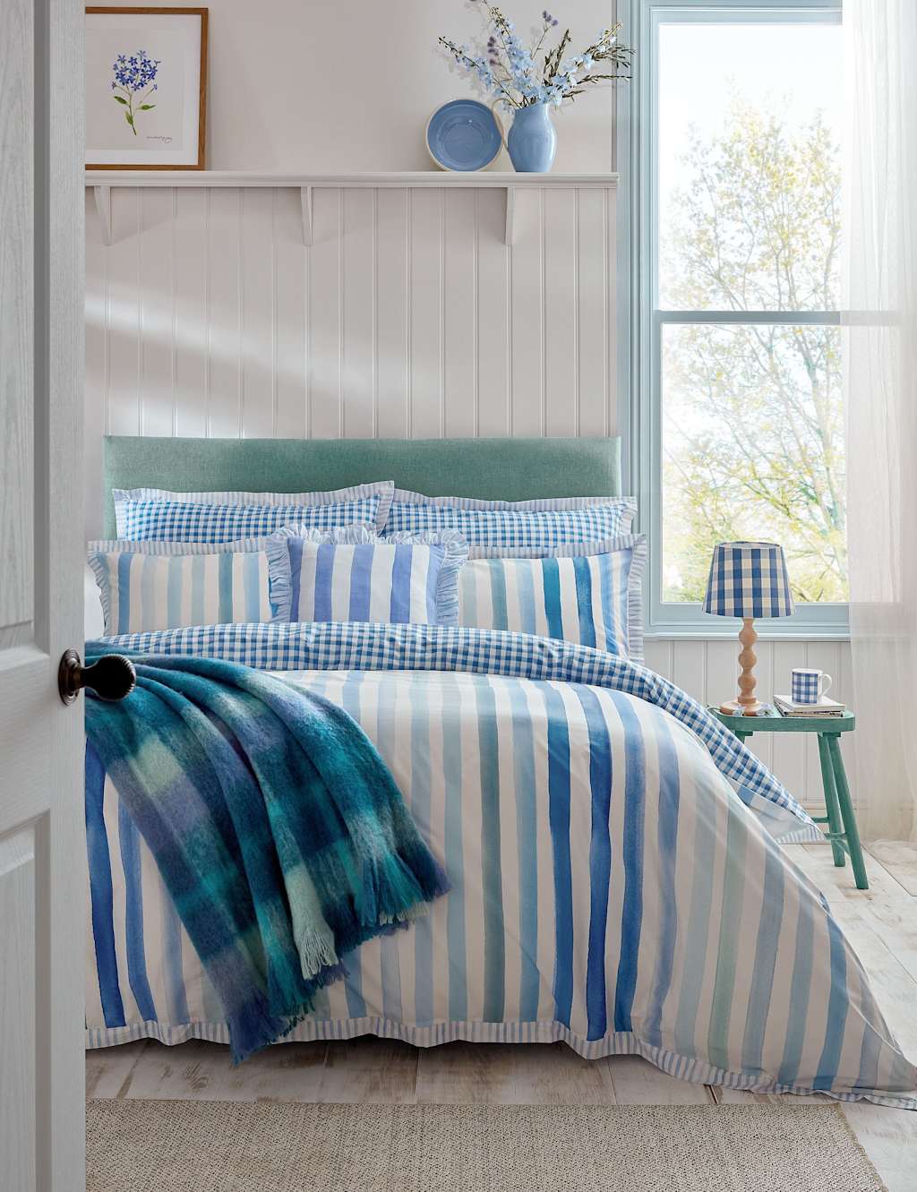 Bluebellgray Pure Cotton Sunday Stripe Bedding Set - Single (3 ft) - Blue Mix - Available at M&S