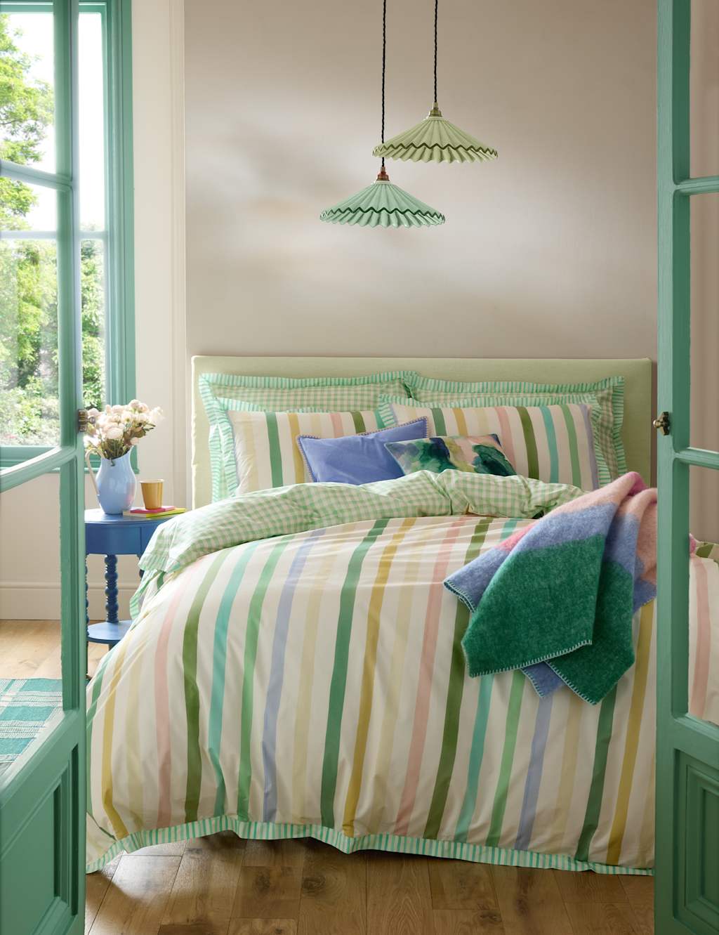 Bluebellgray Pure Cotton Sunday Stripe Bedding Set - King Size (5 ft) - Multi - Available at M&S