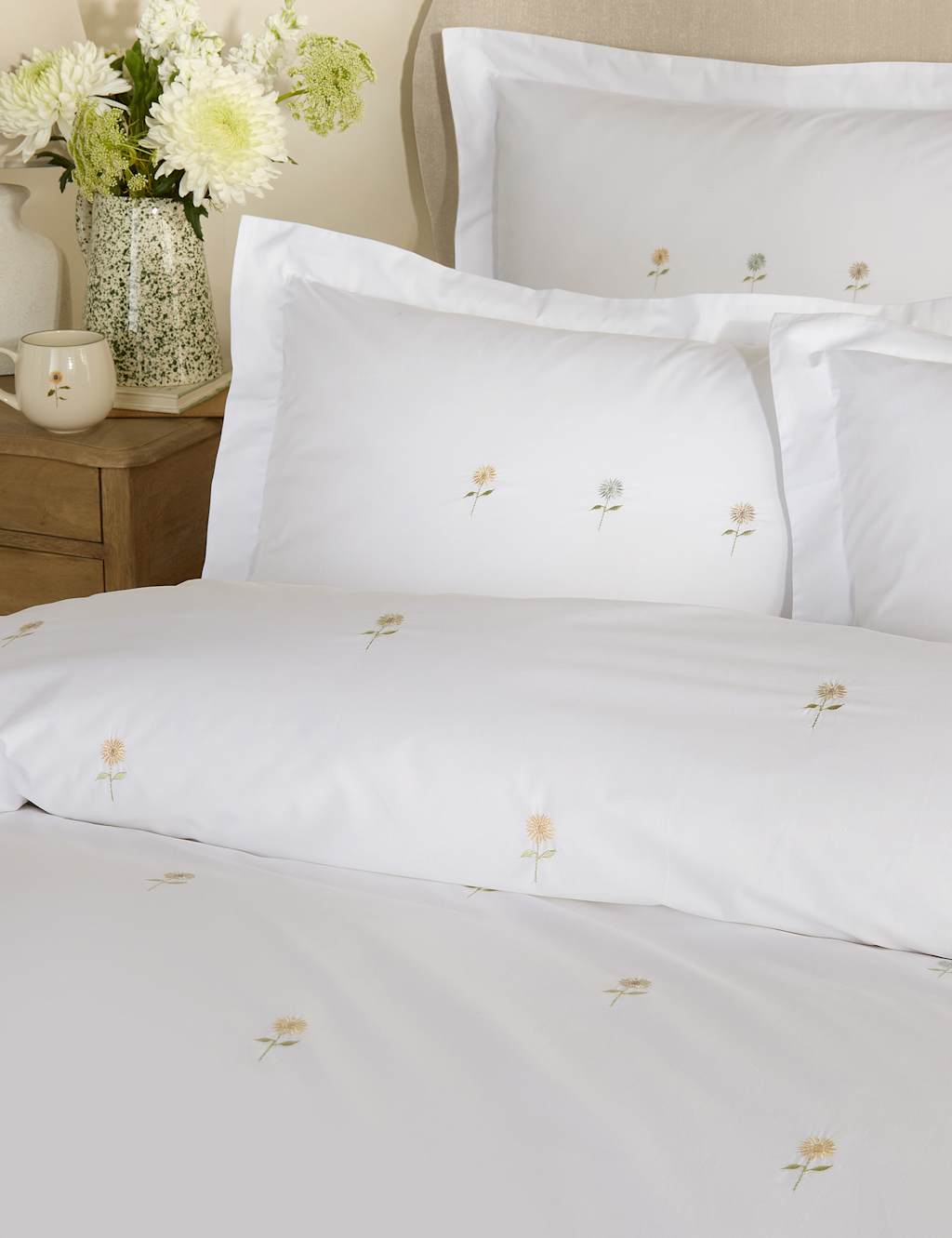 Sophie Allport 2 Pack Pure Cotton Embroidered Sunflowers Oxford Pillowcases - White - Available at M&S