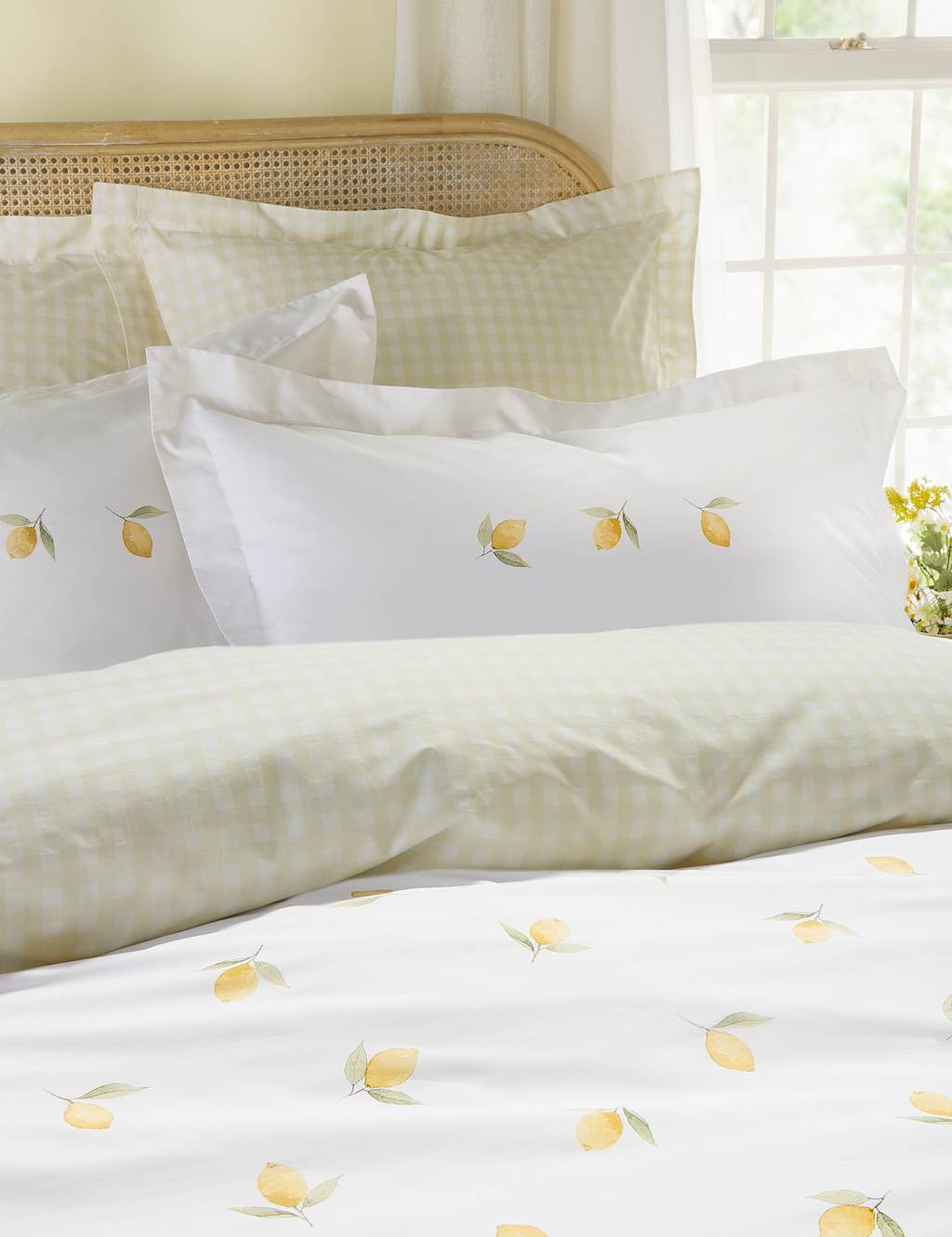 Sophie Allport 2 Pack Pure Cotton Lemons Oxford Pillowcases - White Mix - Available at M&S