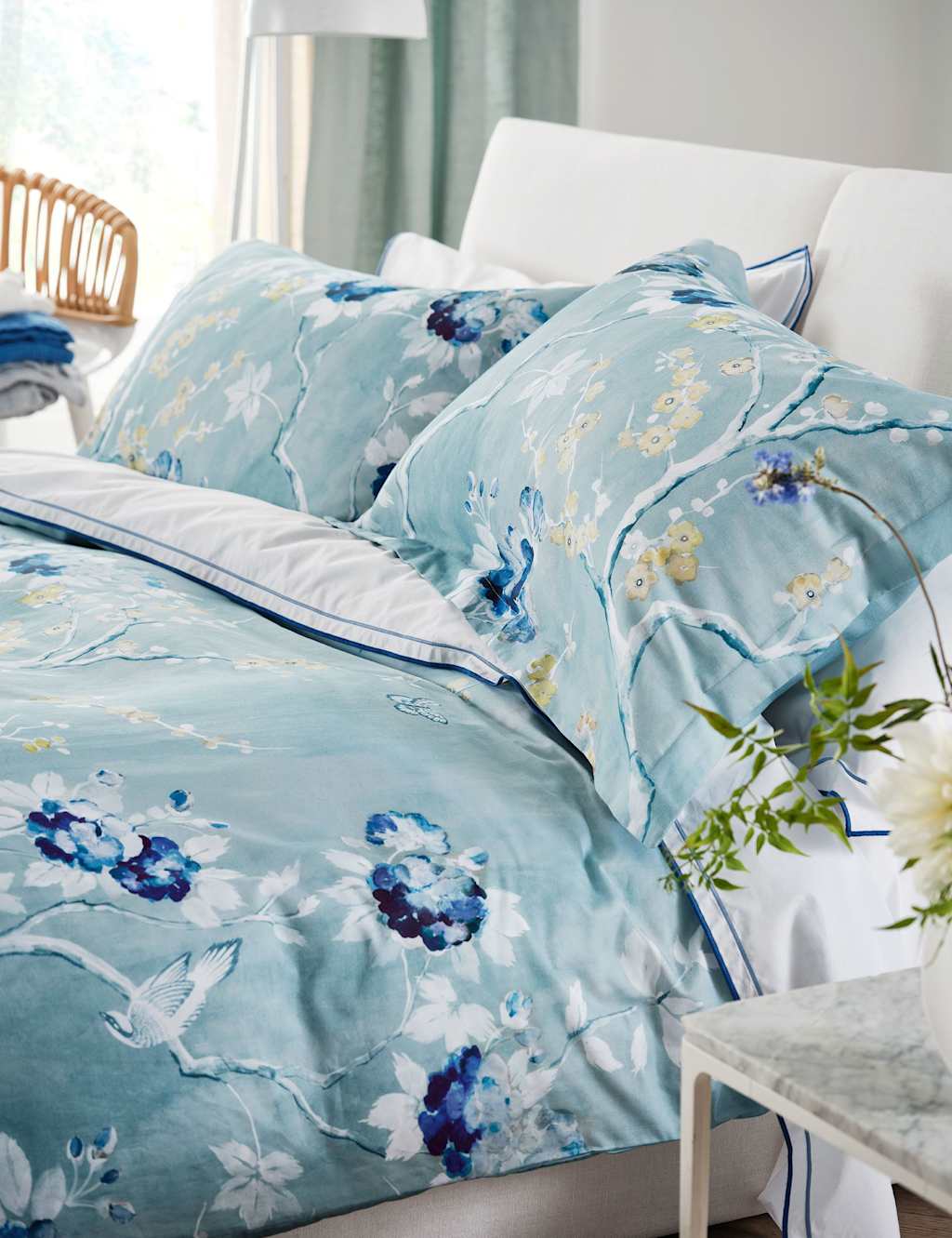 Designers Guild Pure Cotton Sateen Floral Pillowcase Set - Blue Mix - Available at M&S