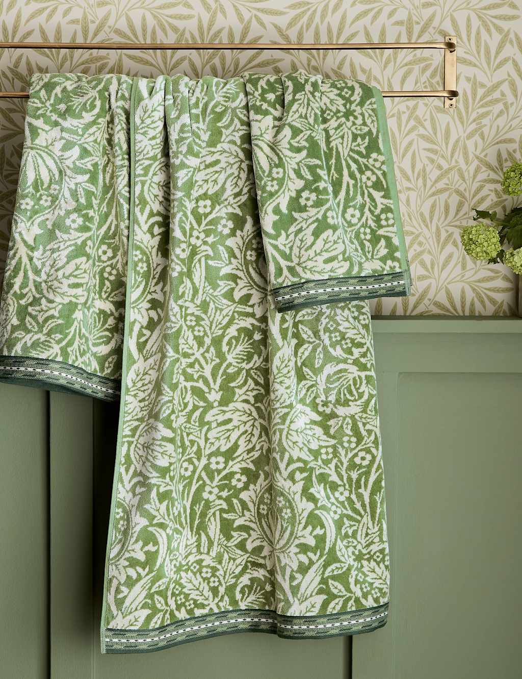 Morris & Co Unisex Cotton-Rich Elmcote Towel - Bath Towel - Green Mix - Available at M&S