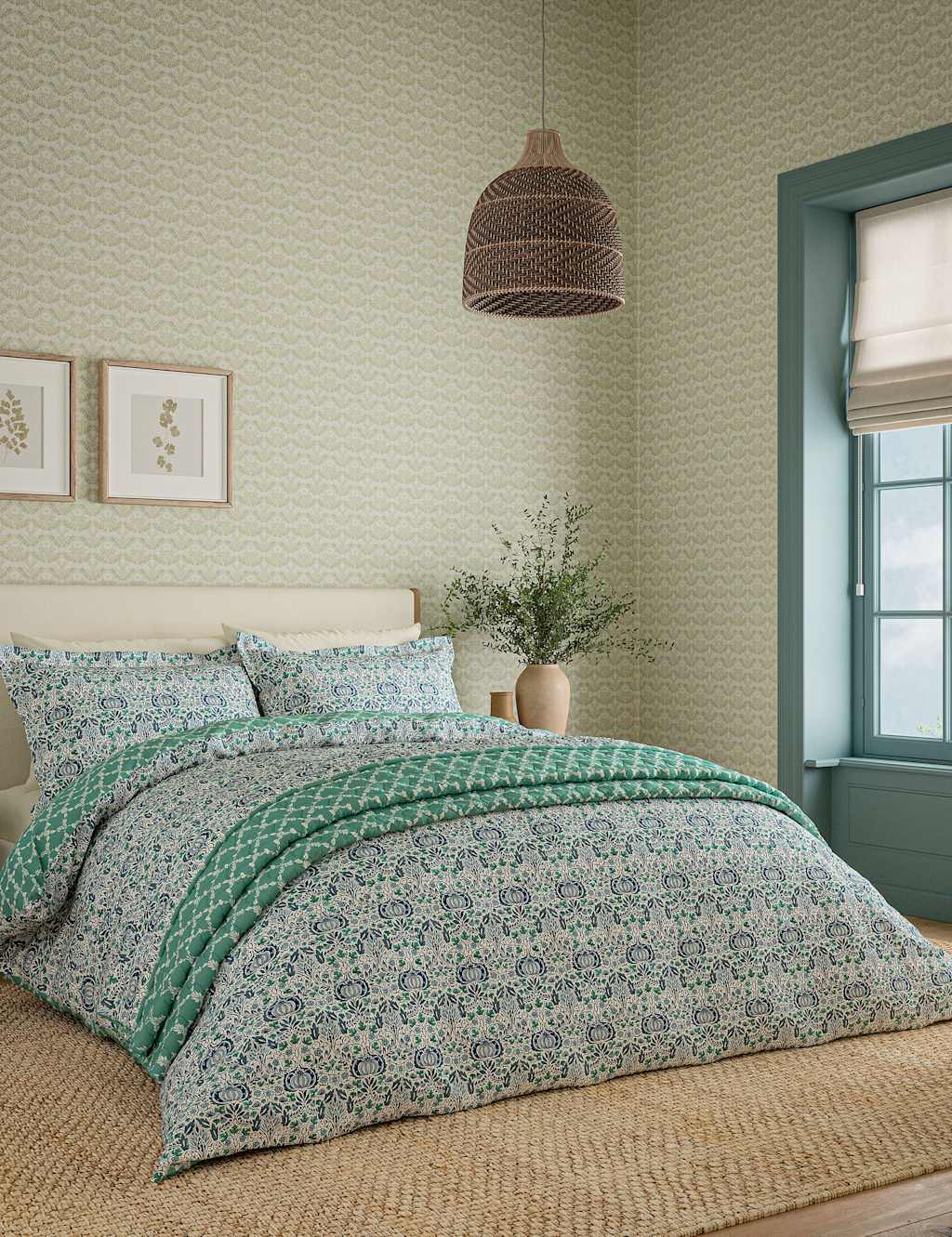Morris & Co Pure Cotton Little Chintz Bedding Set - Double (4 ft 6) - Blue Mix - Available at M&S