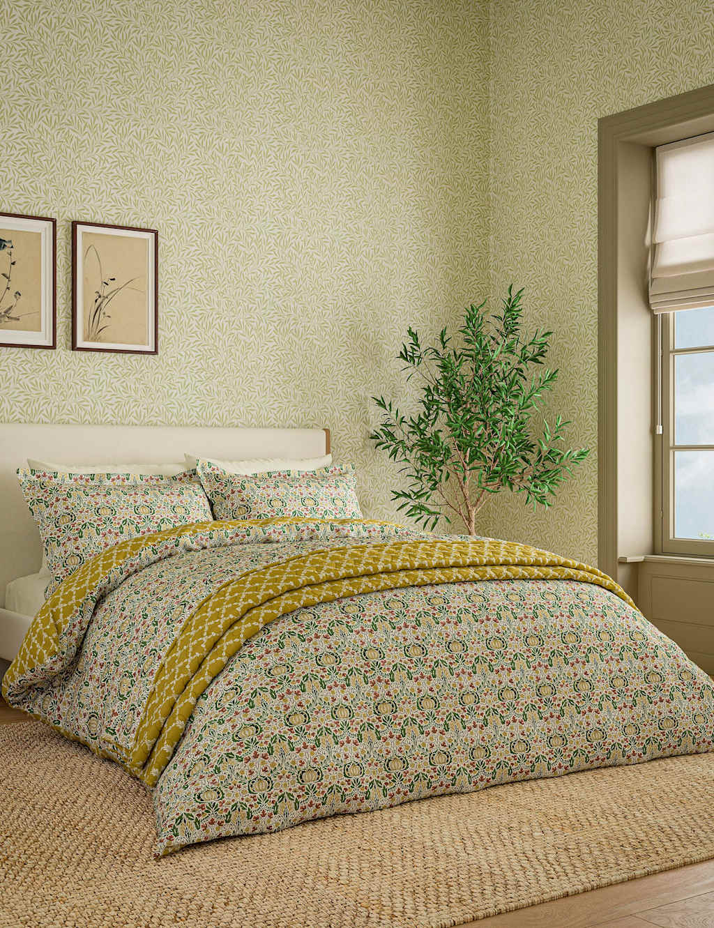 Morris & Co Pure Cotton Little Chintz Bedding Set - Super King Size (6 ft) - Green Mix - Available at M&S