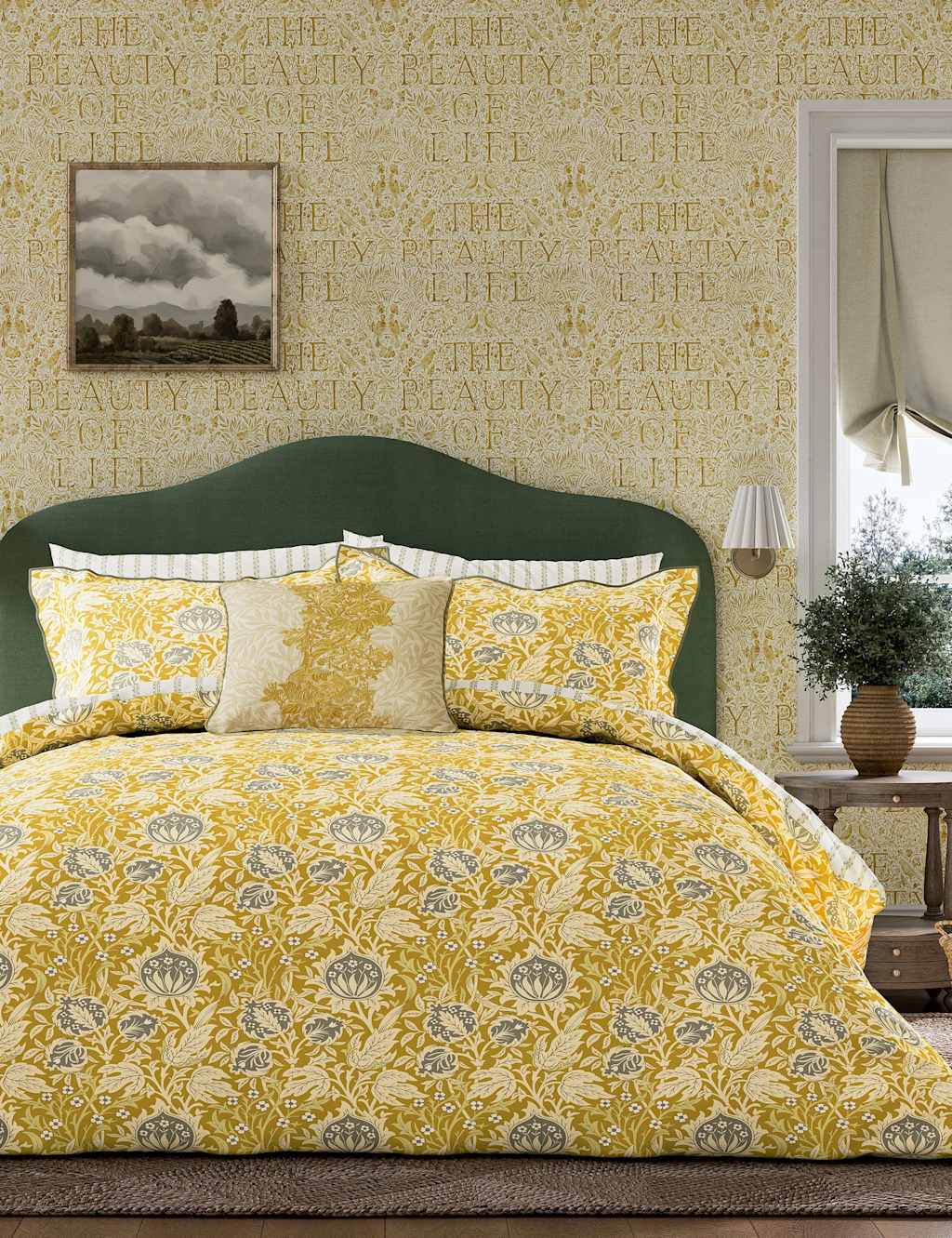 Morris & Co Pure Cotton Elmcote Bedding Set - Single (3 ft) - Yellow Mix - Available at M&S