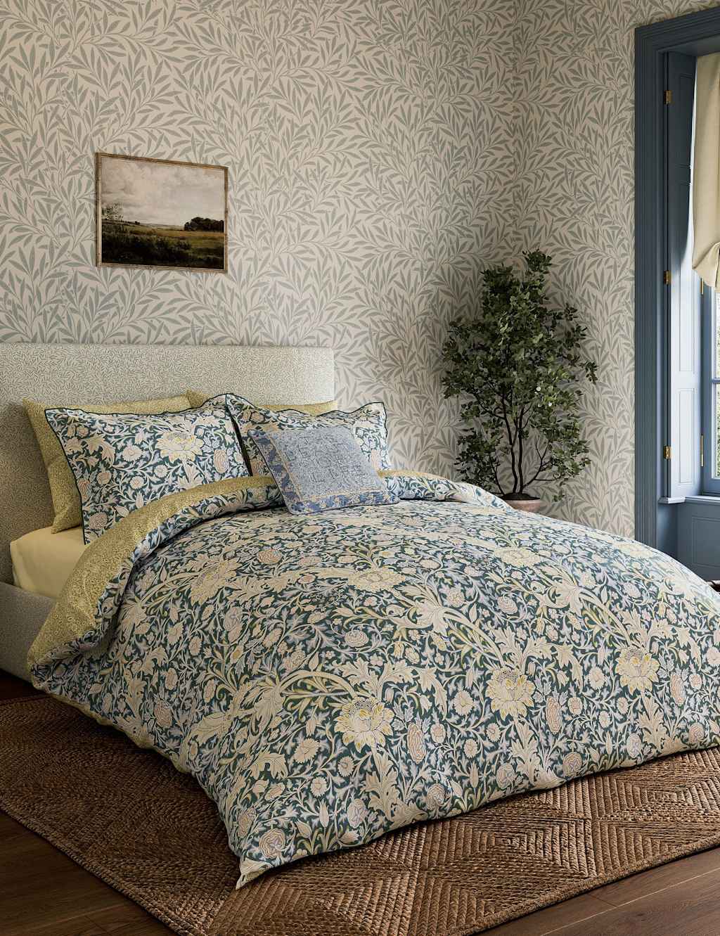 Morris & Co Pure Cotton Trent Bedding Set - Single (3 ft) - Blue Mix - Available at M&S