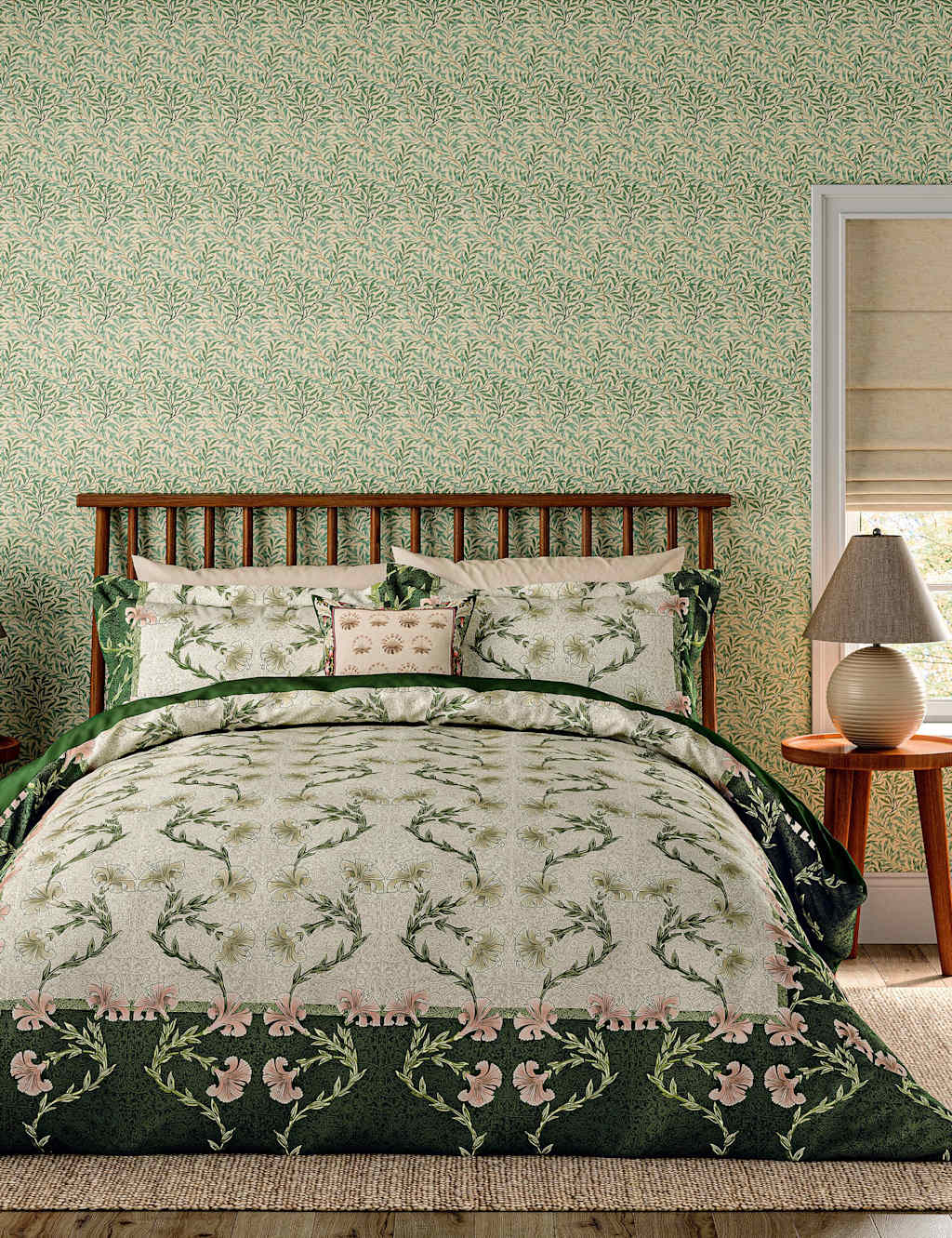 Morris & Co Pure Cotton Scrolling Carnation Bedding Set - King Size (5 ft) - Natural Mix - Available at M&S