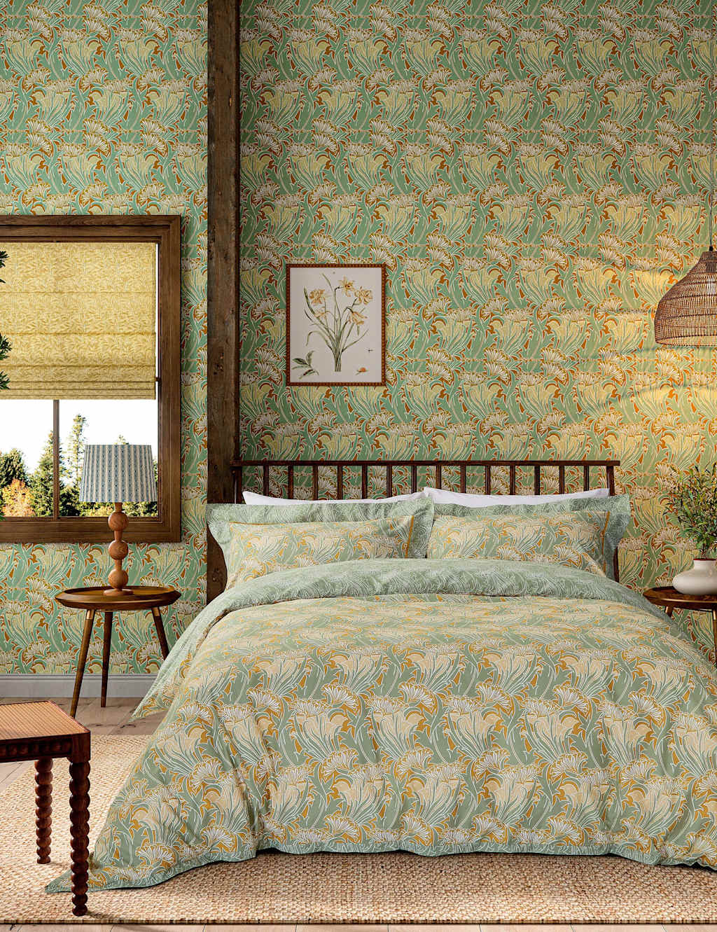 Morris & Co Pure Cotton Laceflower Bedding Set - Double (4 ft 6) - Aqua Mix - Available at M&S