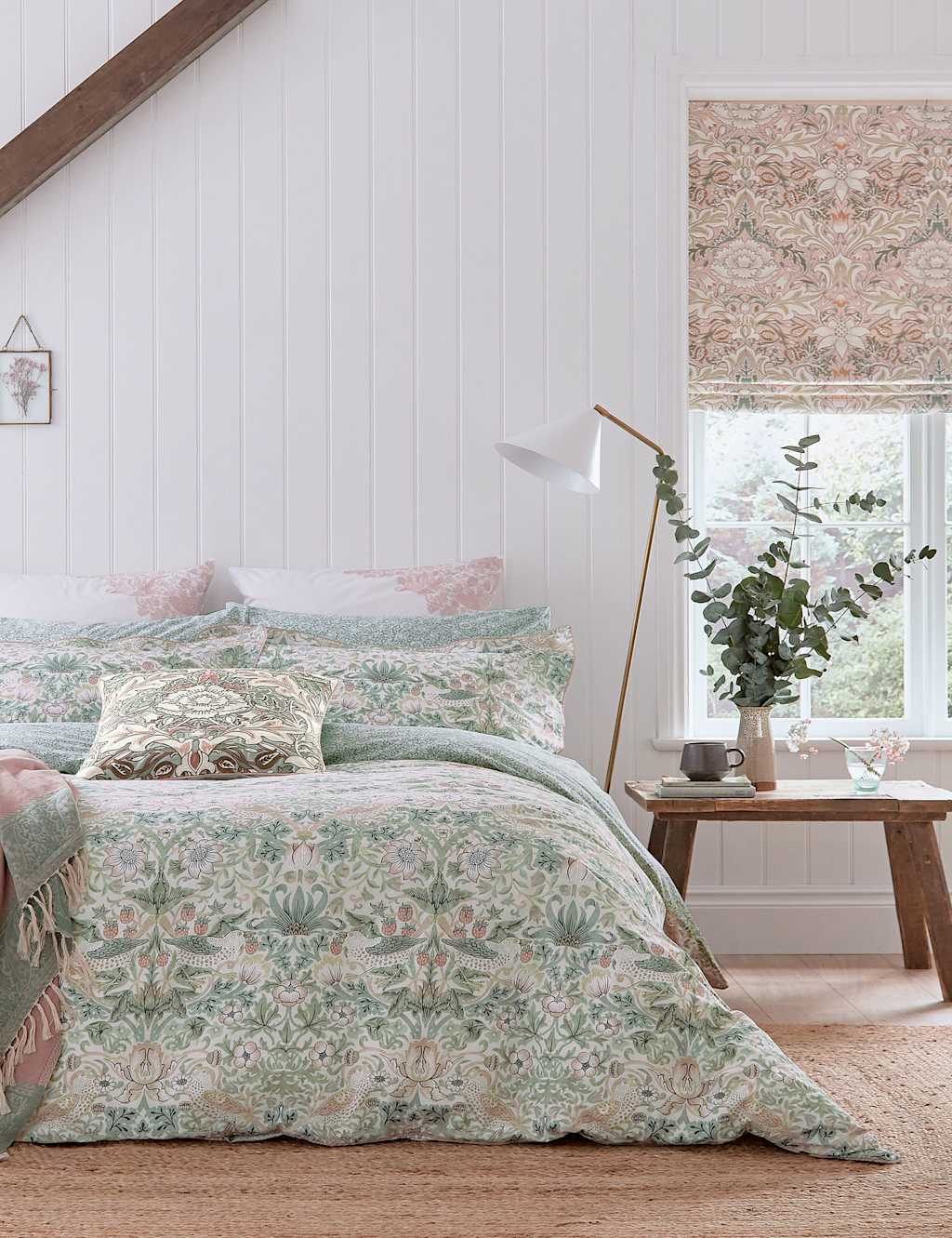 Morris & Co Pure Cotton Strawberry Thief Cochineal Bedding Set - Double (4 ft 6) - Pink Mix - Available at M&S