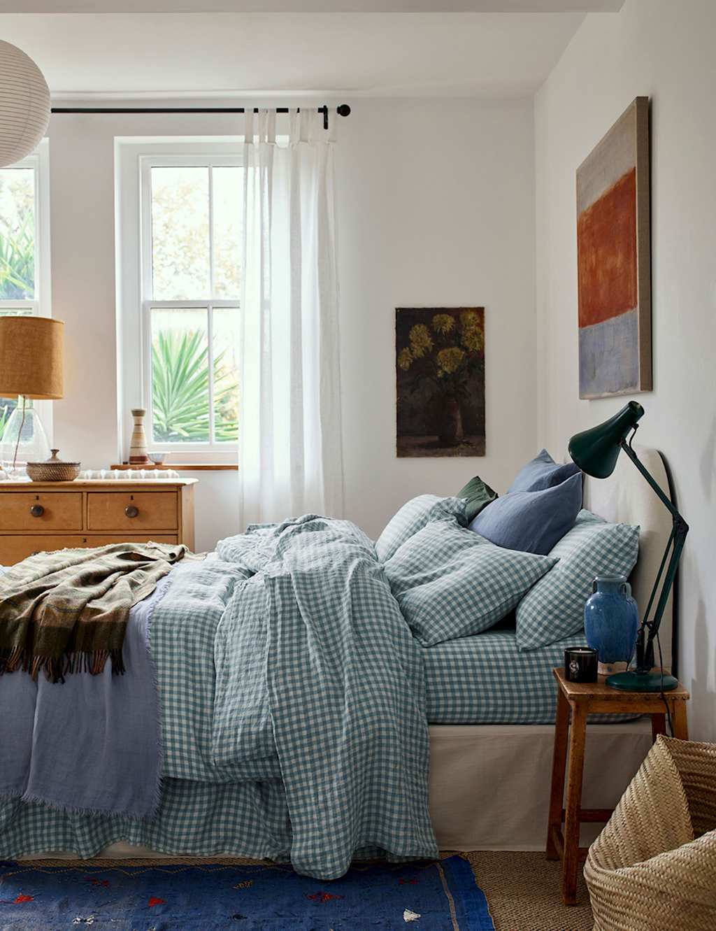 Piglet In Bed Pure Linen Gingham Duvet Cover - Super King Size (6 ft) - Blue Mix - Available at M&S
