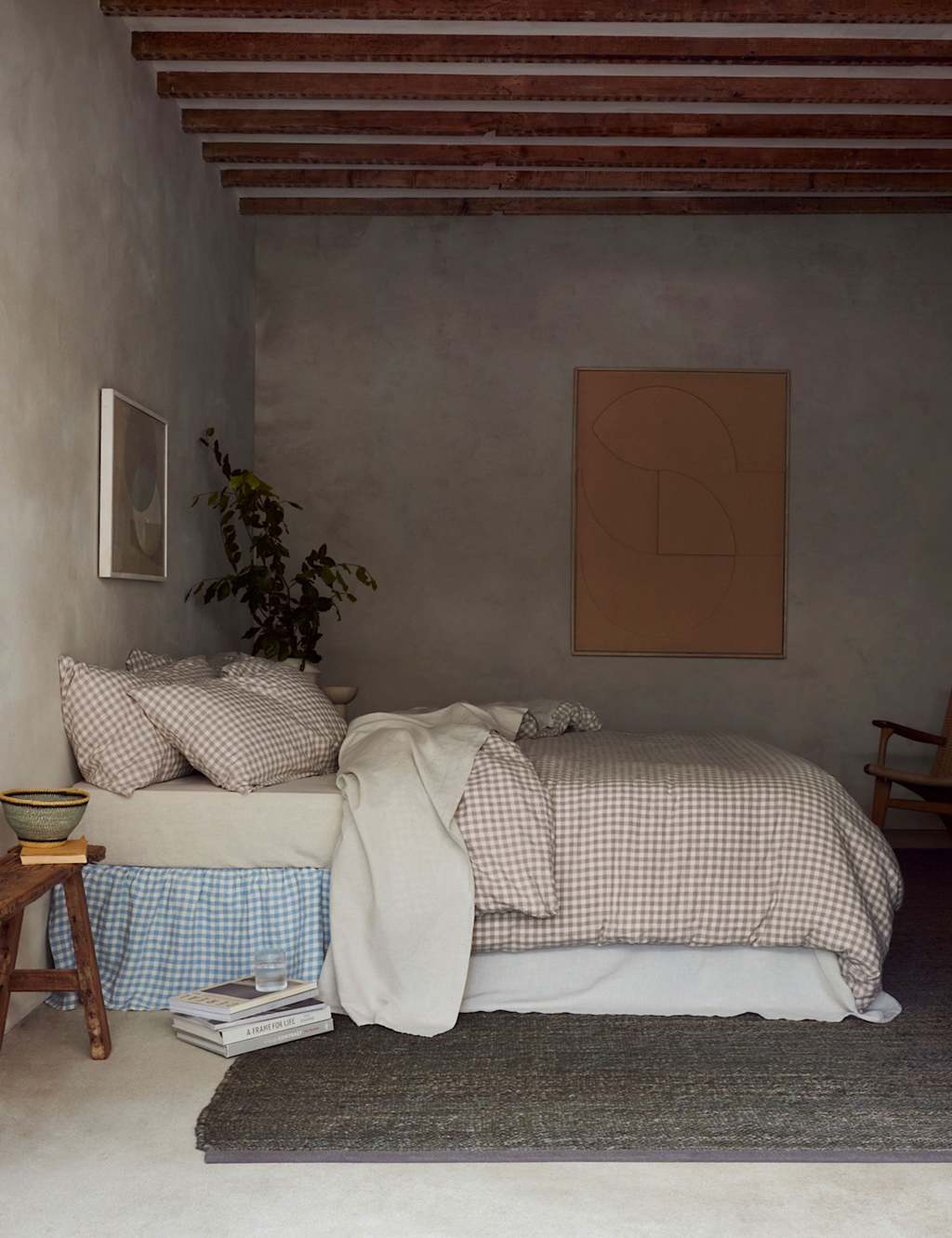 Piglet In Bed Pure Linen Gingham Duvet Cover - Single (3 ft) - Oatmeal Mix - Available at M&S