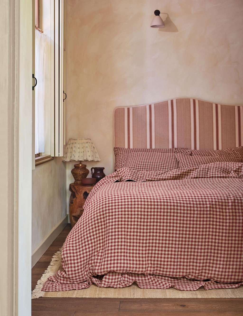 Piglet In Bed Pure Linen Gingham Duvet Cover - Double (4 ft 6) - Red Mix - Available at M&S