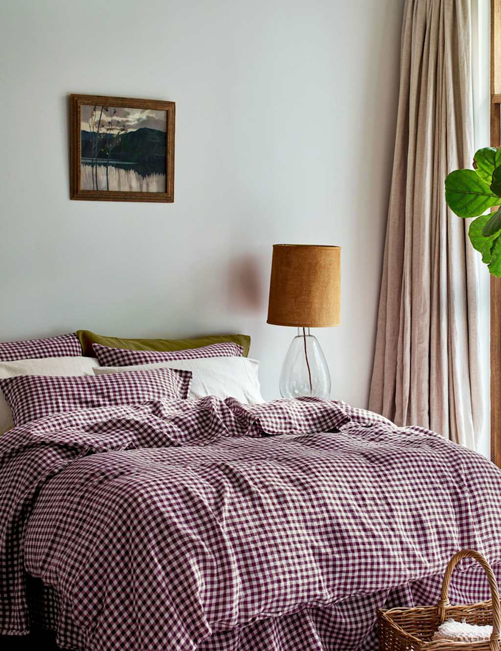 Piglet In Bed Pure Linen Gingham Duvet Cover - Double (4 ft 6) - Purple Mix - Available at M&S