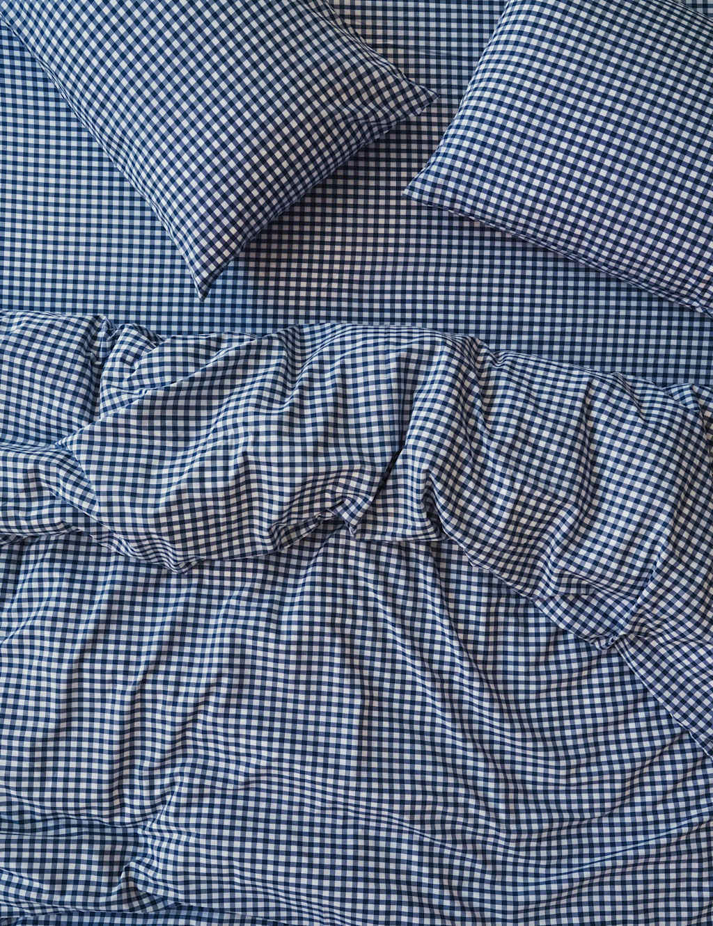 Piglet In Bed Washed Cotton Gingham Duvet Cover - King Size (5 ft) - Blue Mix - Available at M&S